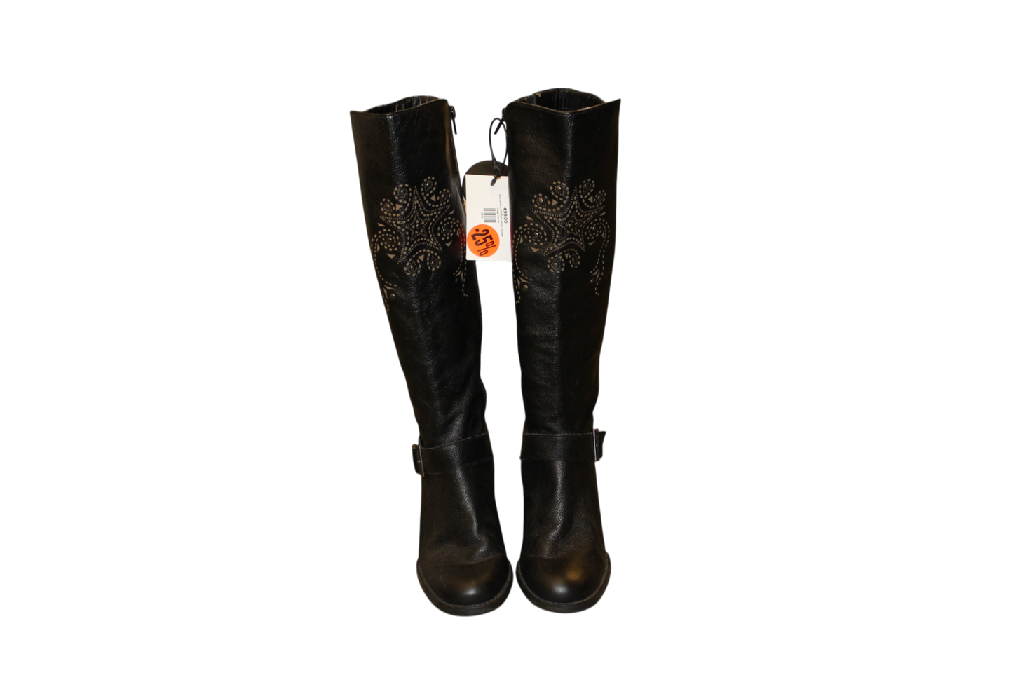 Soho Lab Boots Schwarzes Leder, Nieten, Keilabsatz, Größe 38,5