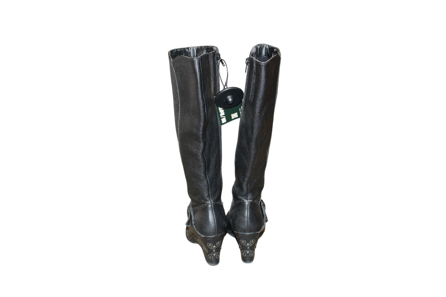 Soho Lab Boots Schwarzes Leder, Nieten, Keilabsatz, Größe 38,5