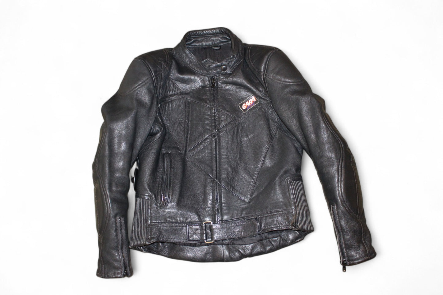Vintage Biker Jacket Black Leather, Size M