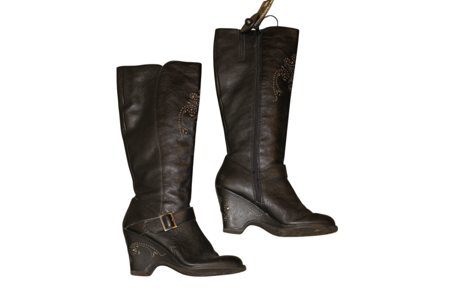 Soho Lab Boots Schwarzes Leder, Nieten, Keilabsatz, Größe 38,5