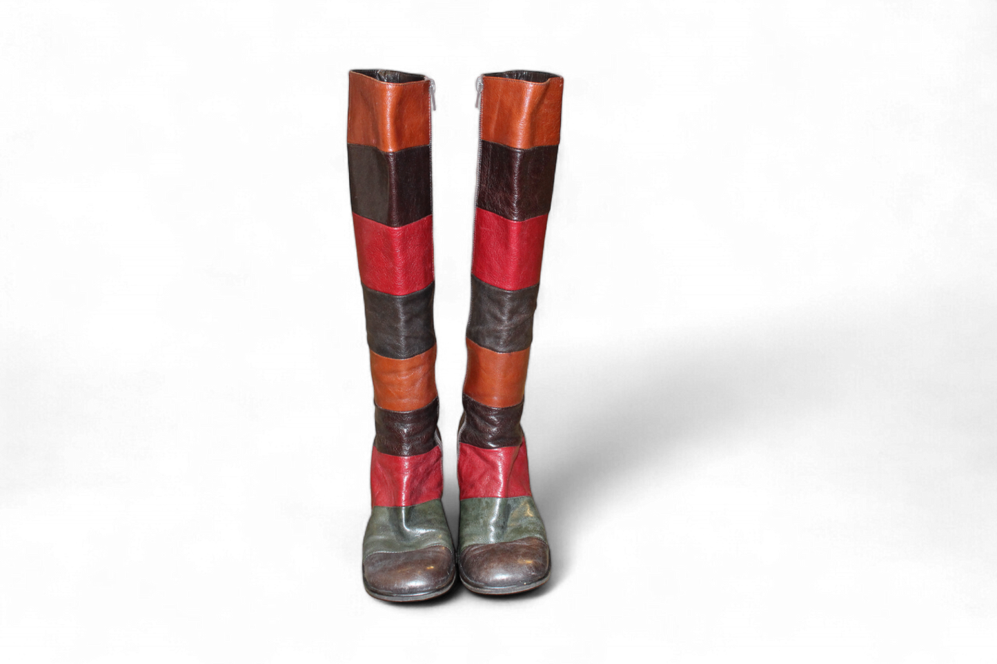 Vintage Boots 38 Brown, red and green Leather, Cassandra Roma