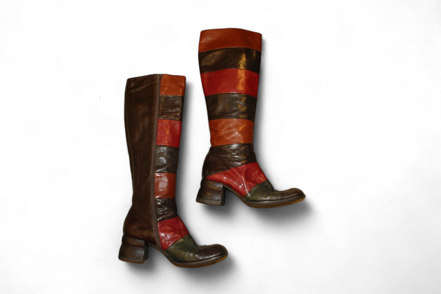 Vintage Boots 38 Brown, red and green Leather, Cassandra Roma