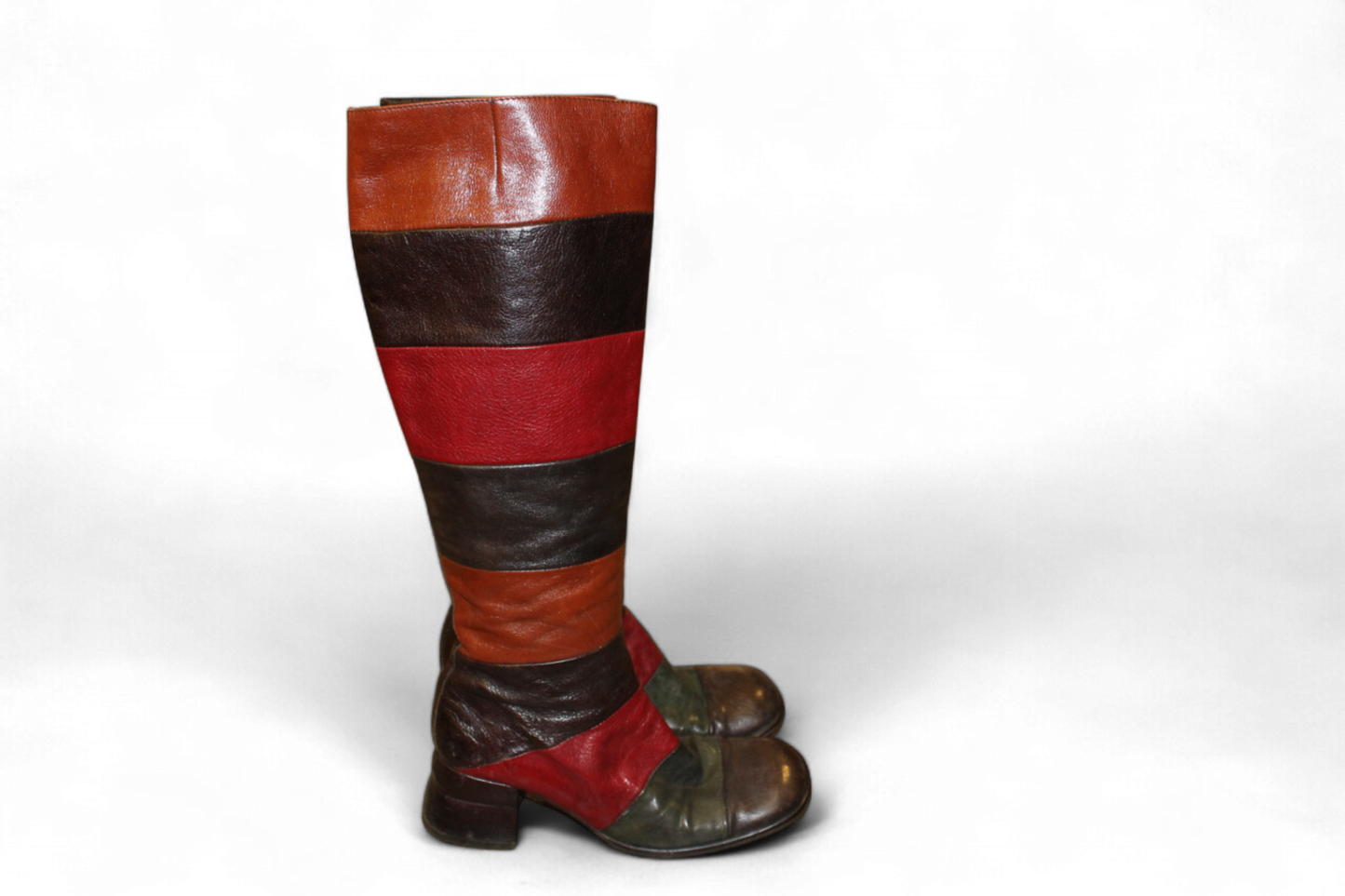Vintage Boots 38 Brown, red and green Leather, Cassandra Roma