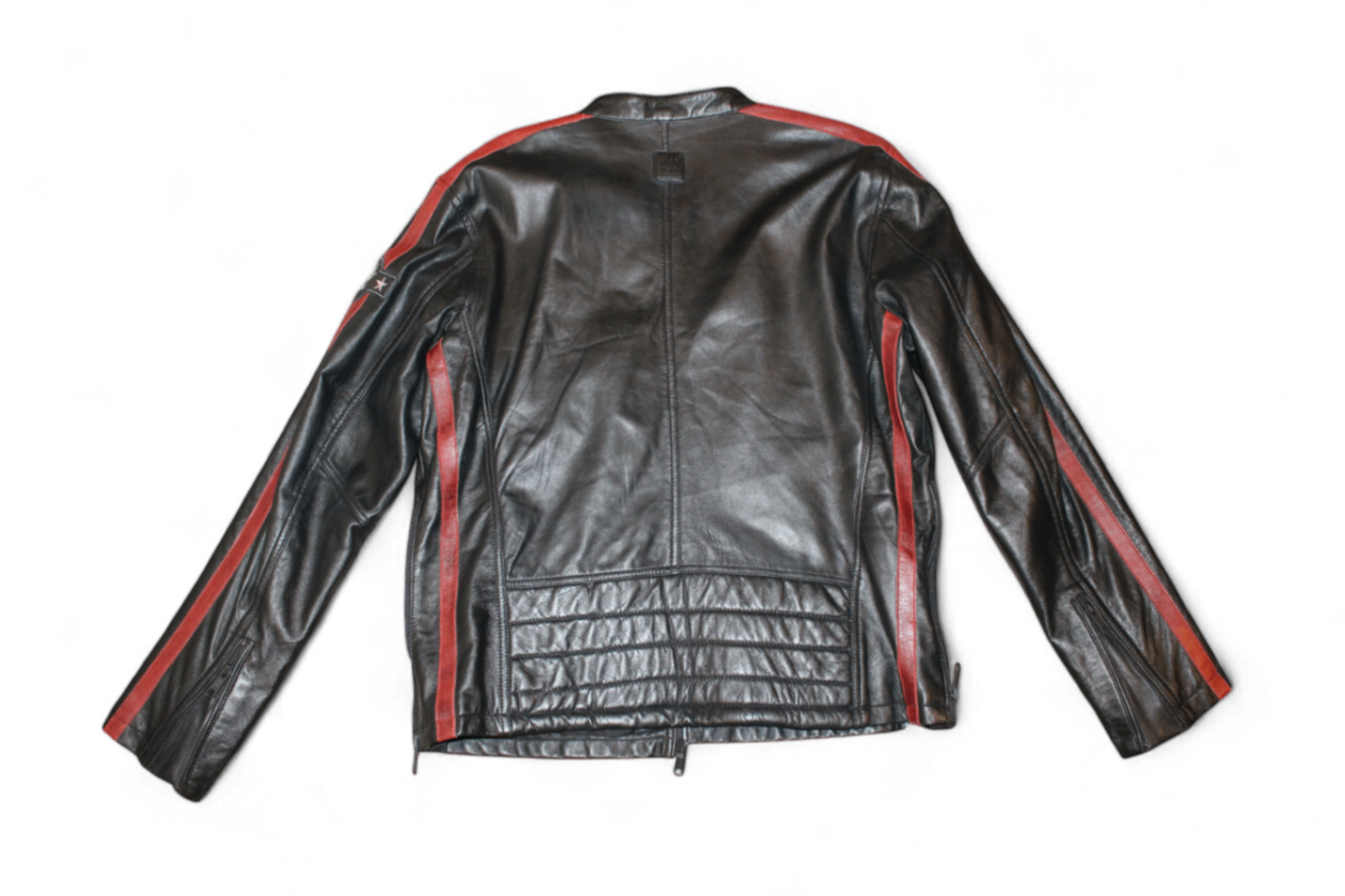 Freaky Nation Jacket XL Black Leather, Red and white stripes