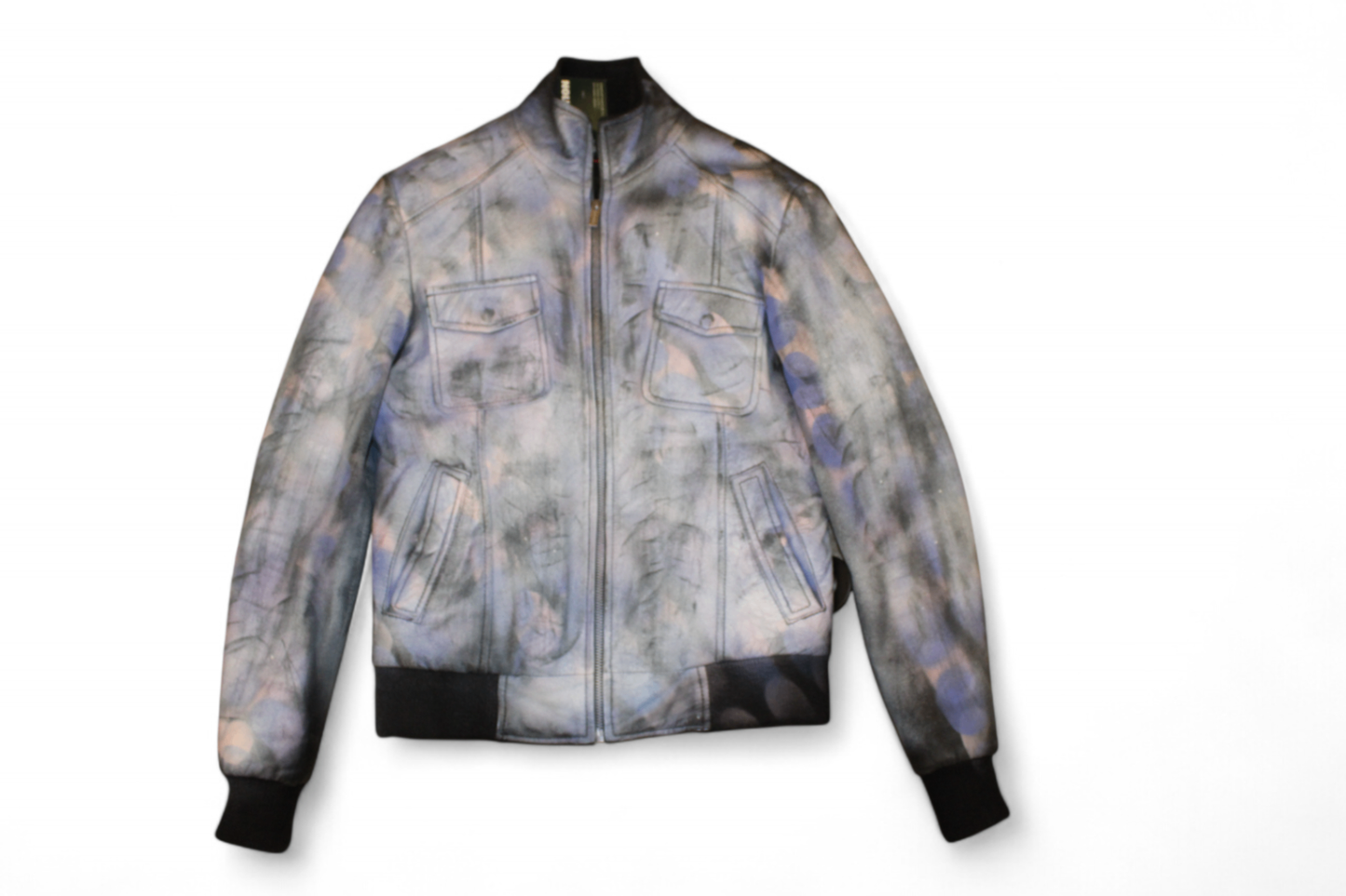 Rochas Jacket Spray paint blue Leather, Size M