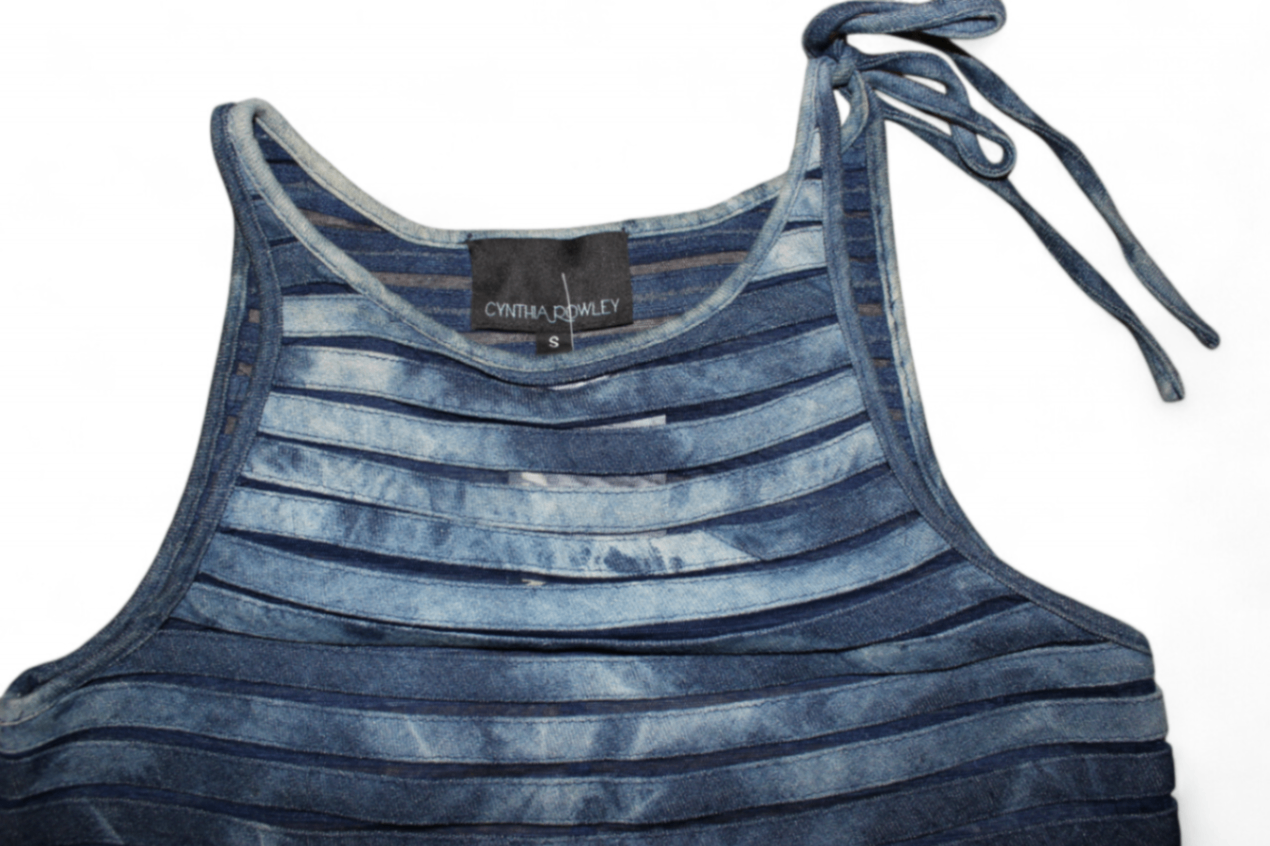 Cynthia Rowley Top Blue Cotton blend, Denim print, Mesh, Size S