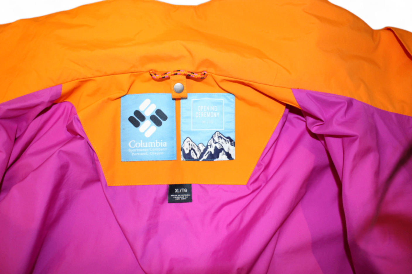 Opening Ceremony x Columbia Jacket Orange and purple, 3 way jacket (outer shell can be zipped to inner puffer jacket + reversible), Size XL