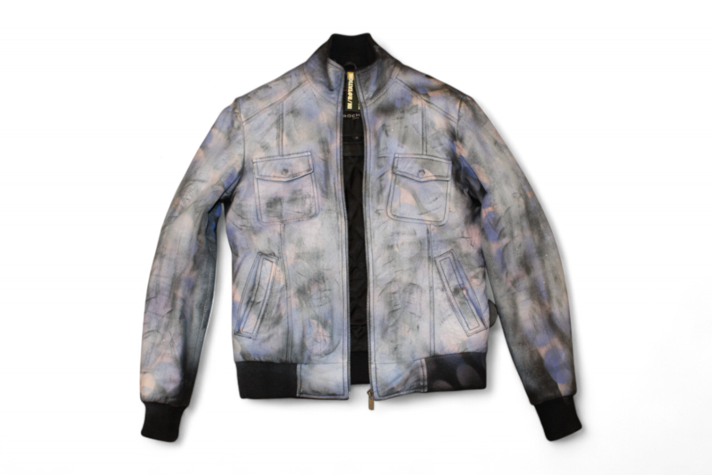 Rochas Jacket Spray paint blue Leather, Size M