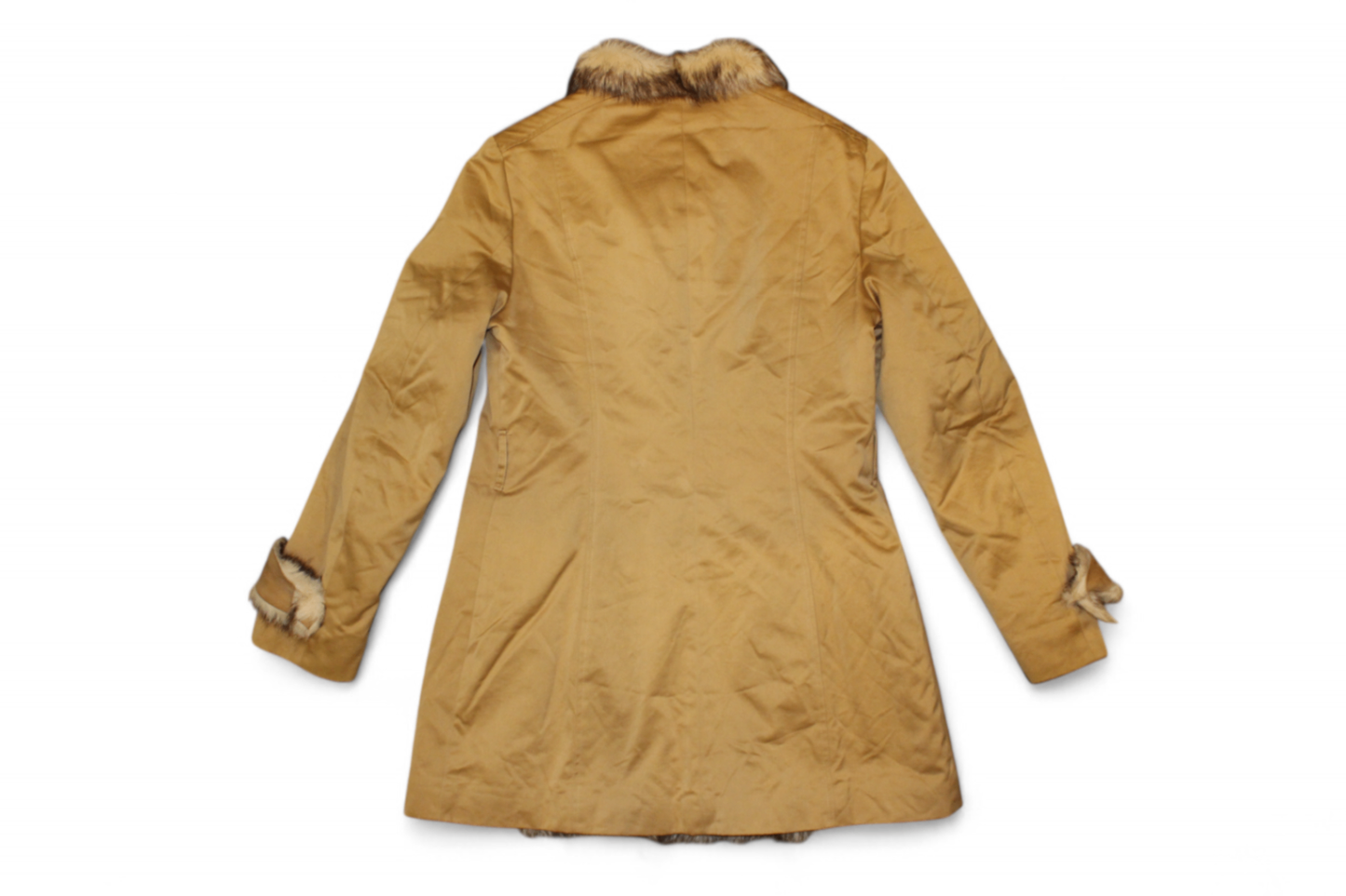 Vintage Coat Camel Faux suede, Faux fur trim, Visconf, Size M