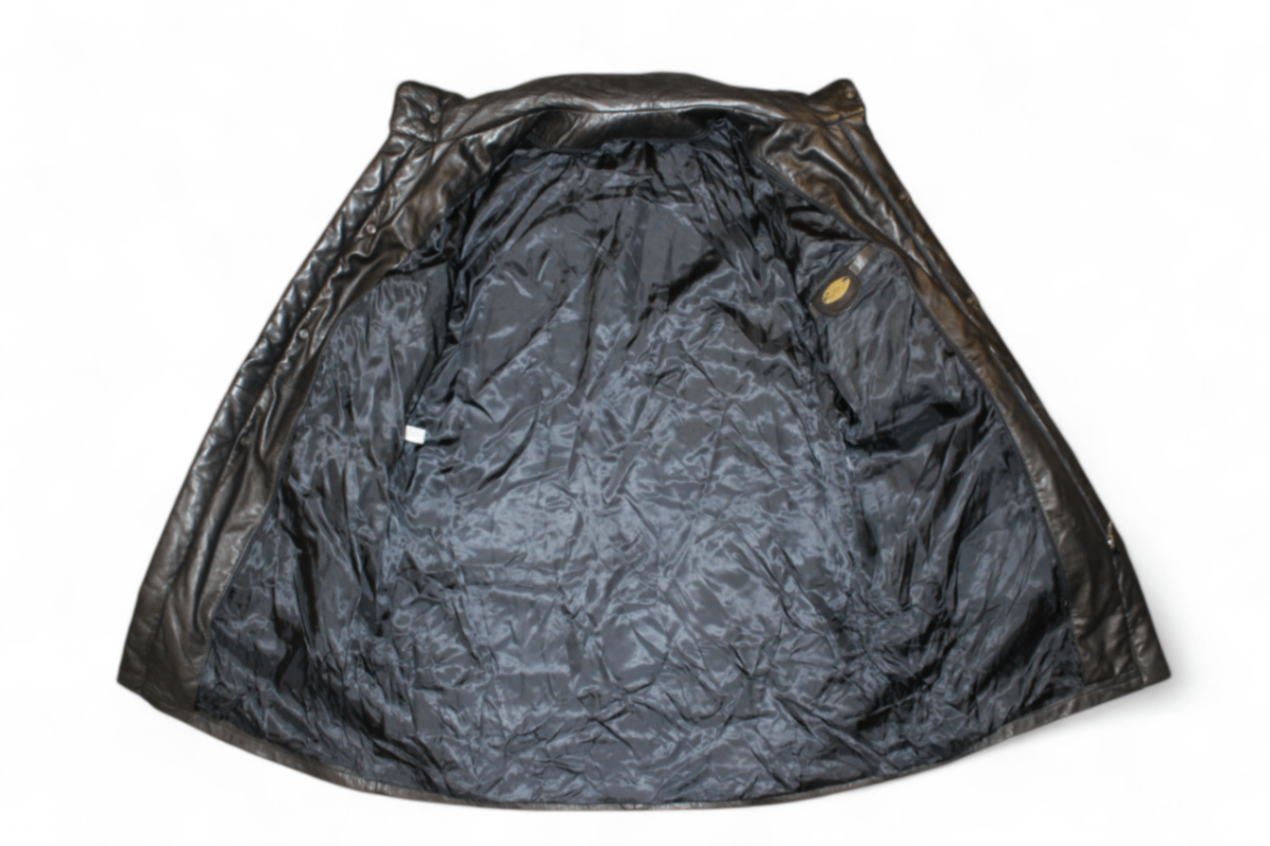Vintage Coat Black Leather, Metal panels, Size L