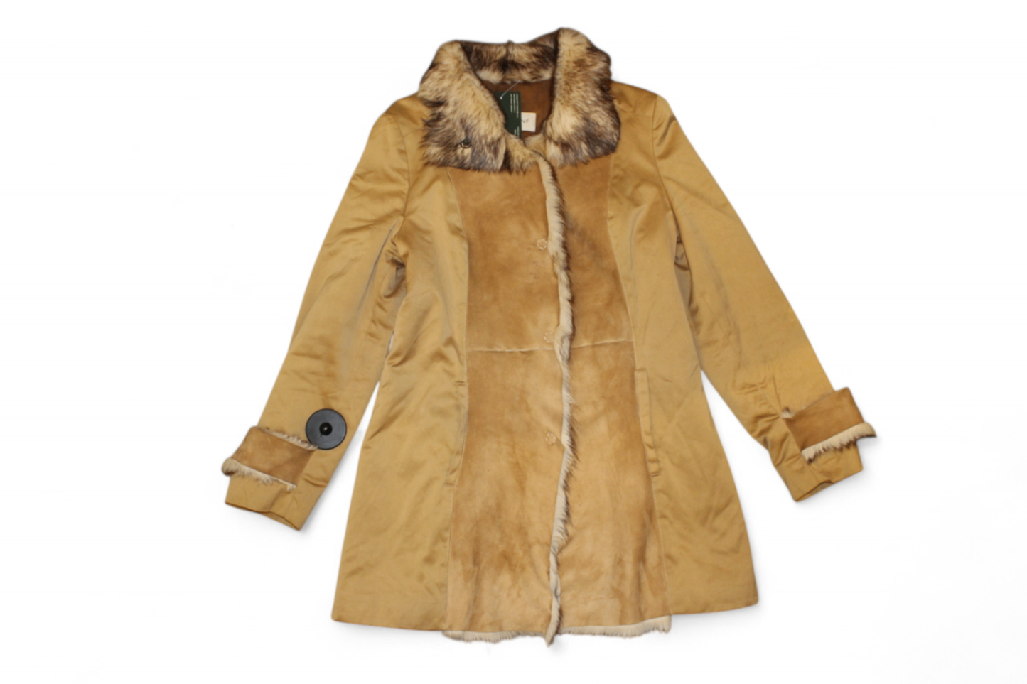 Vintage Coat Camel Faux suede, Faux fur trim, Visconf, Size M
