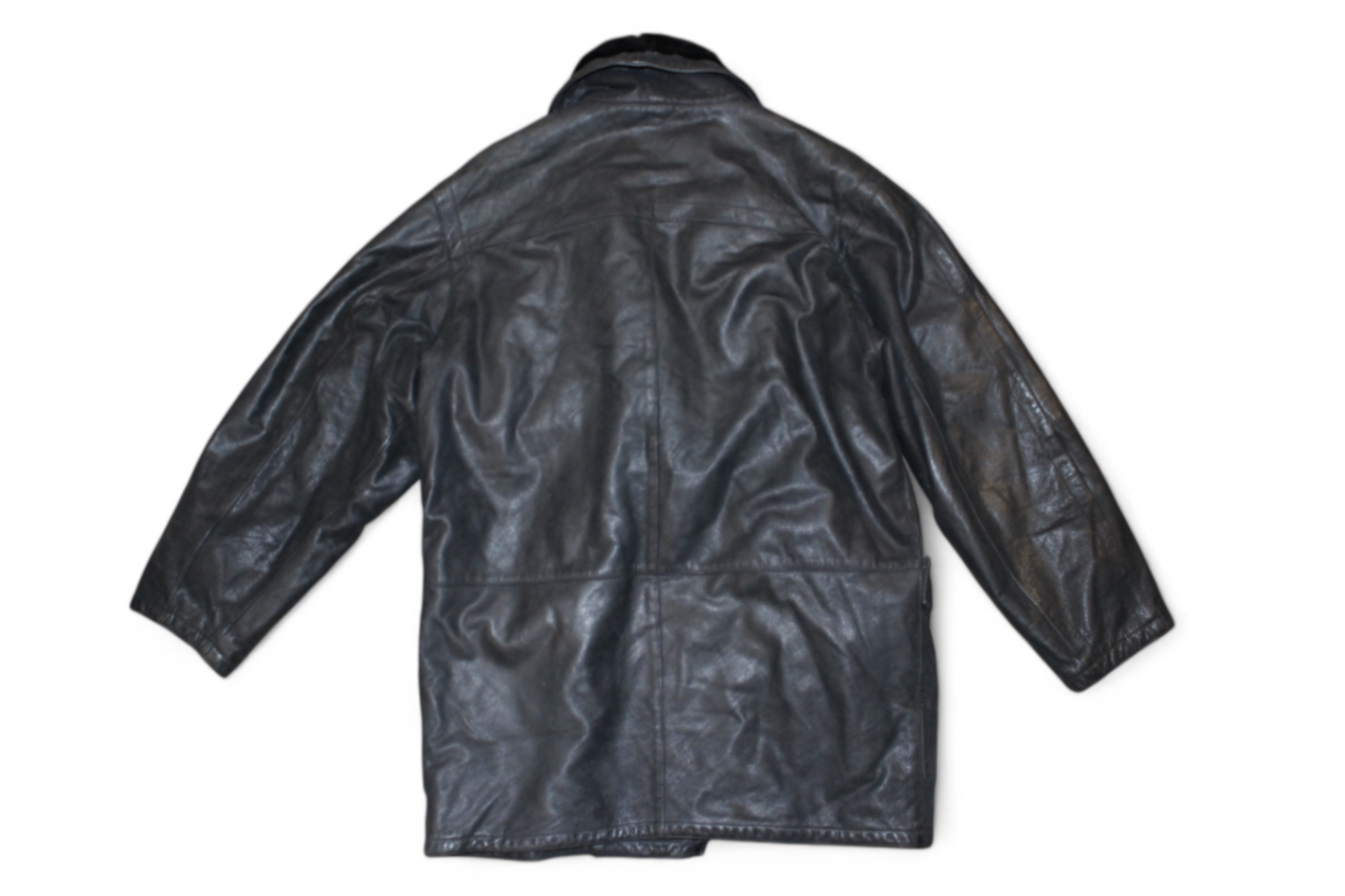 Vintage Coat Black Leather, Faux fur lined, Vorti, Size M