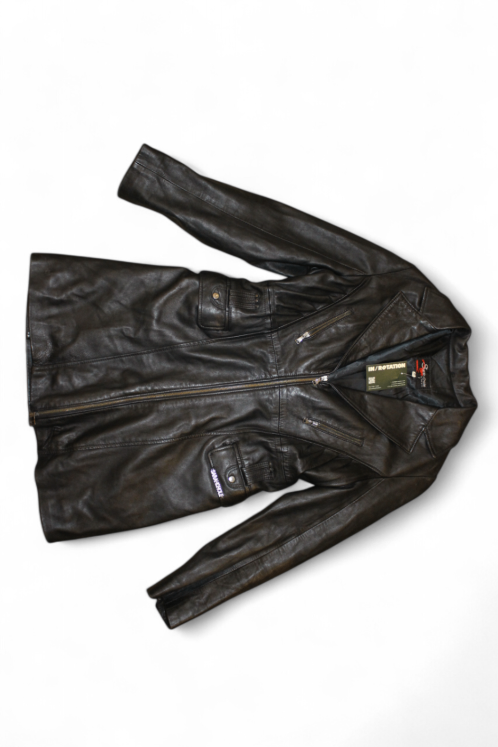 Vintage Coat Black Leather, Sarah Chole, Size M