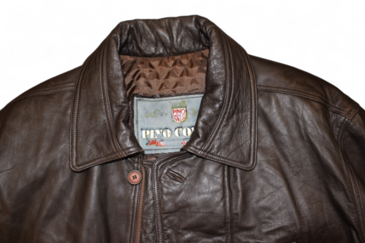 Vintage Jacket Brown Leather, Pino Covino, Size L