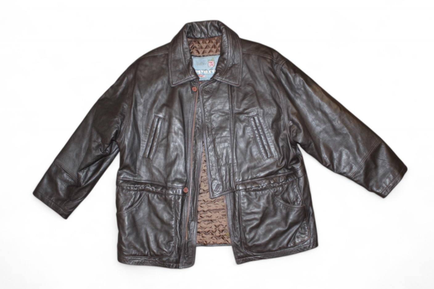 Vintage Jacket Brown Leather, Pino Covino, Size L
