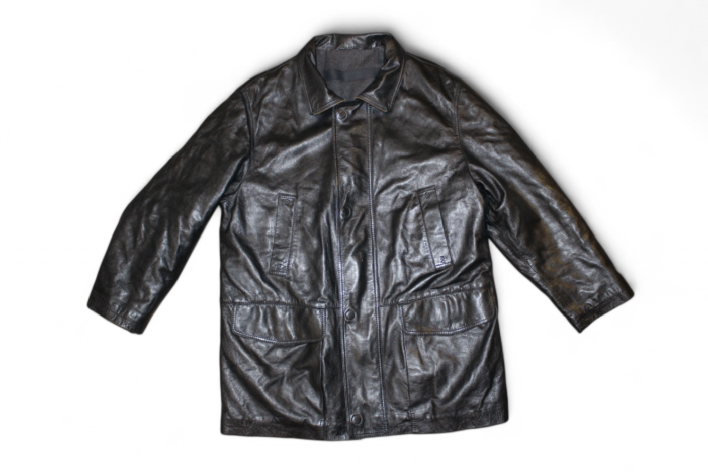 Vintage Coat Black Leather, Padded, Size L