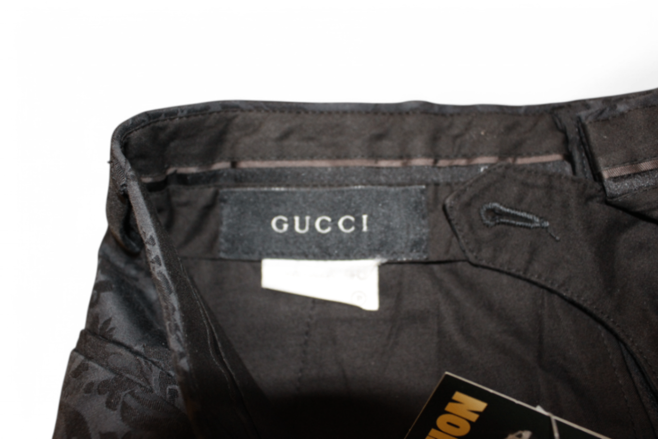 Gucci Pants M Black Cotton and silk blend, Damask print, T
