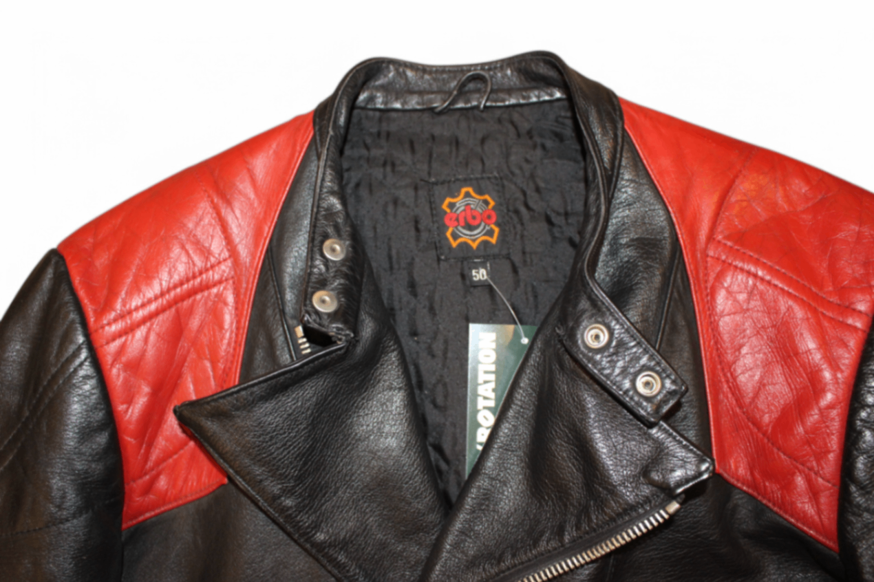 Vintage Jacket L/XL Black and red Leather, Erbo, Se