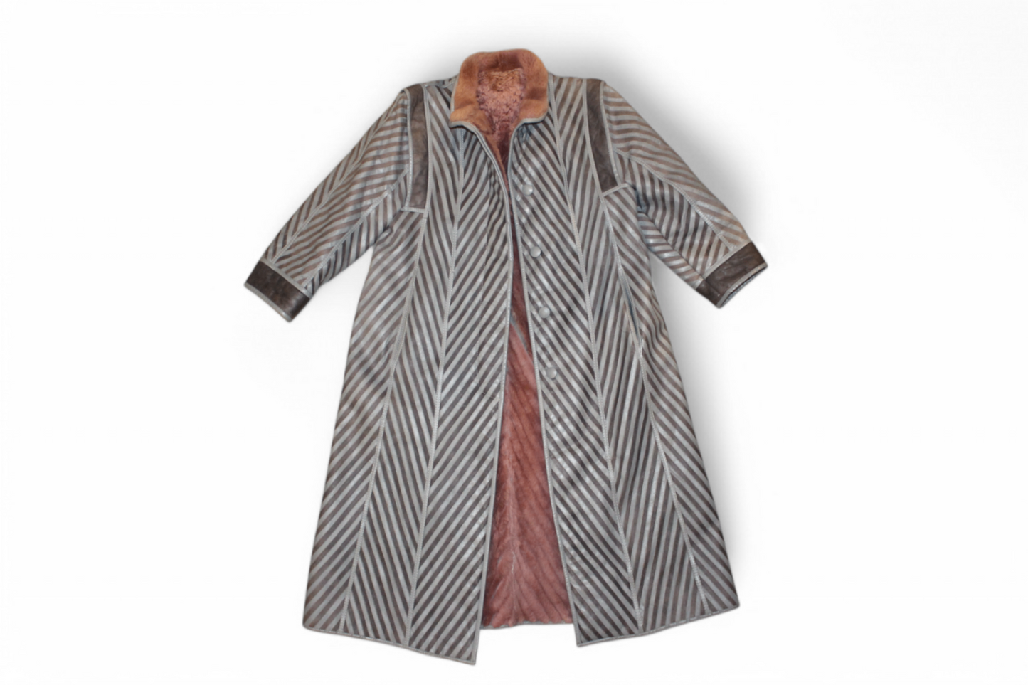 Vintage Coat S/M Grey Leather, Striped panels, C