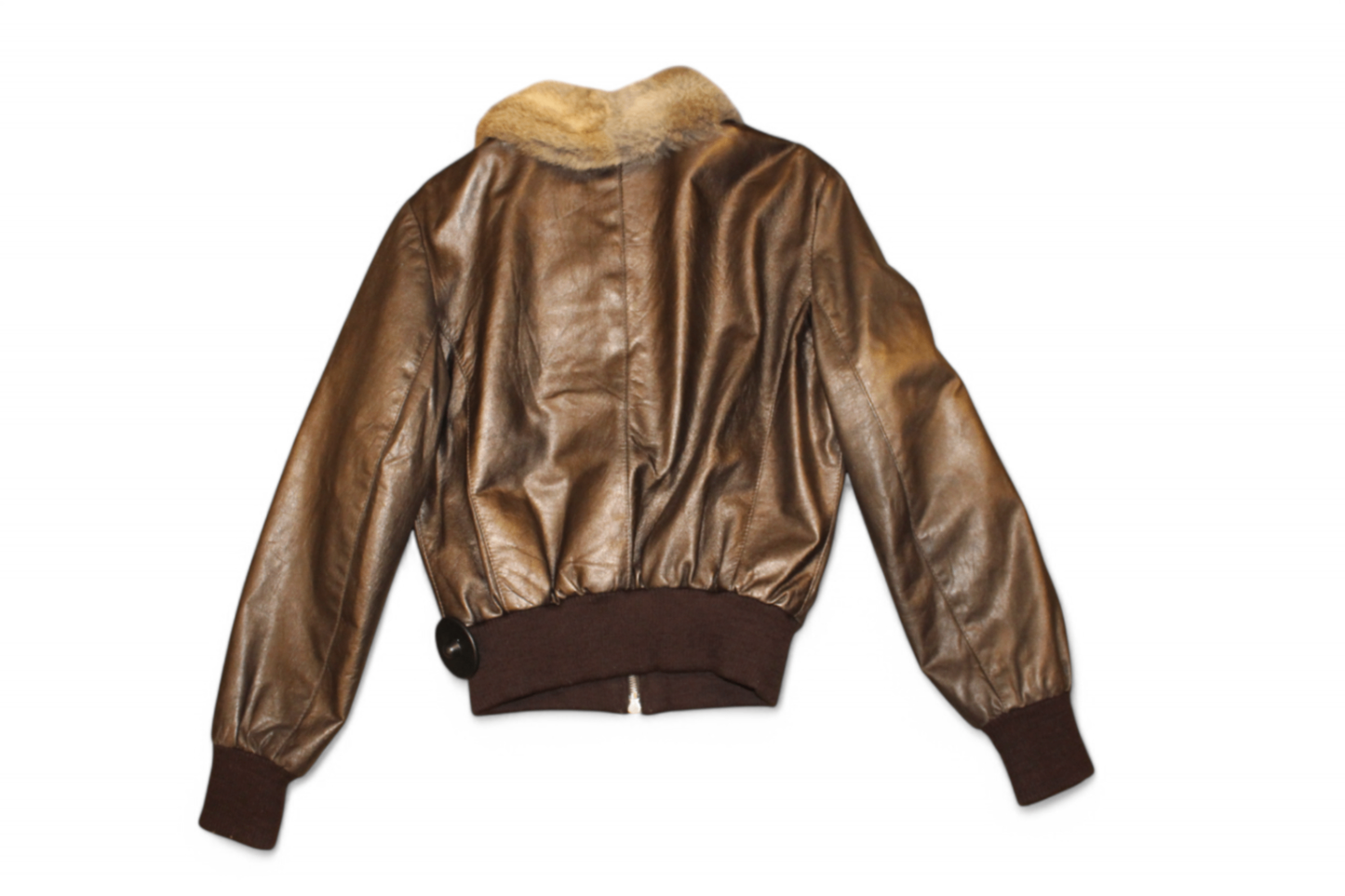 Jacket M Brown Leather fur collar, Se