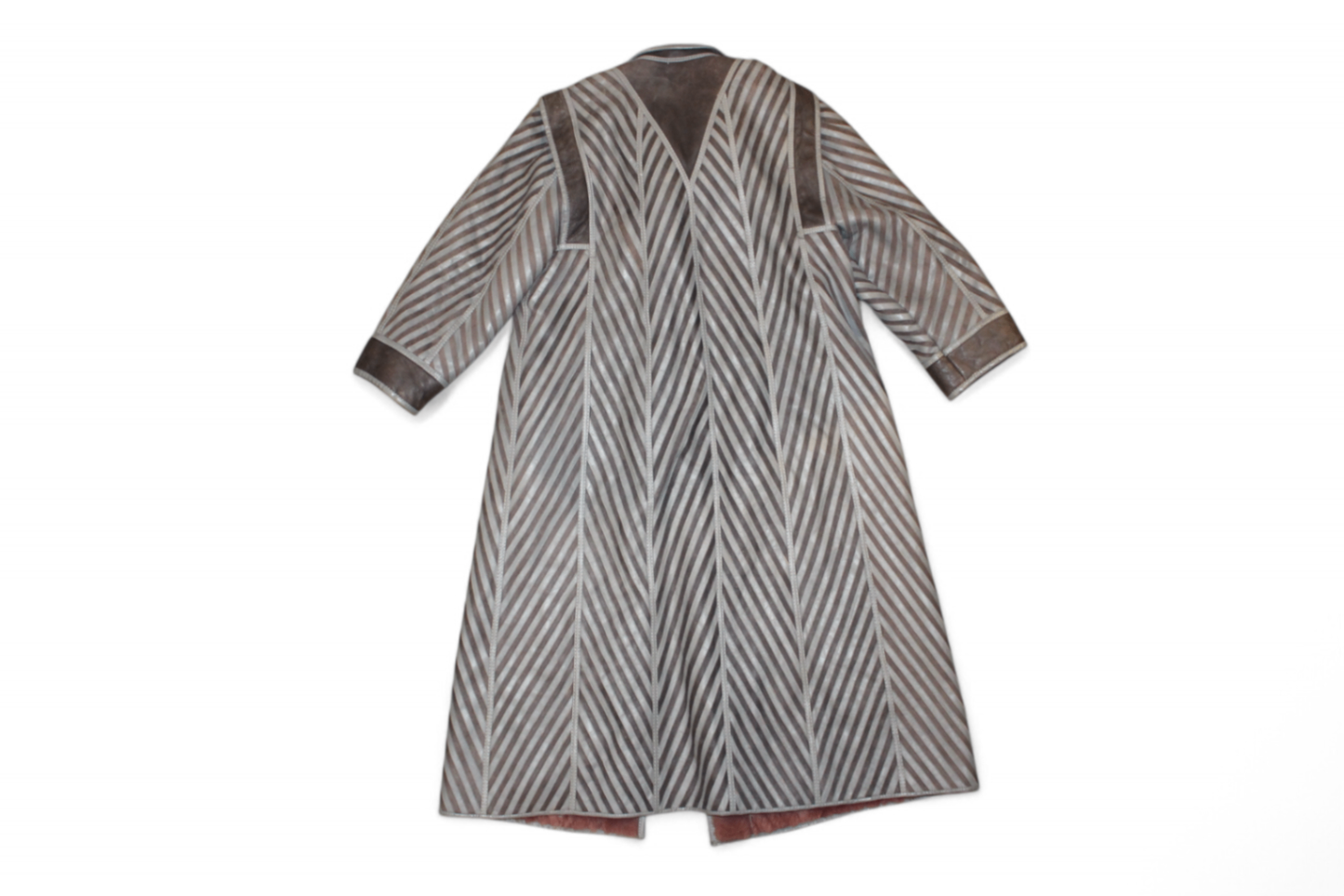 Vintage Coat S/M Grey Leather, Striped panels, C