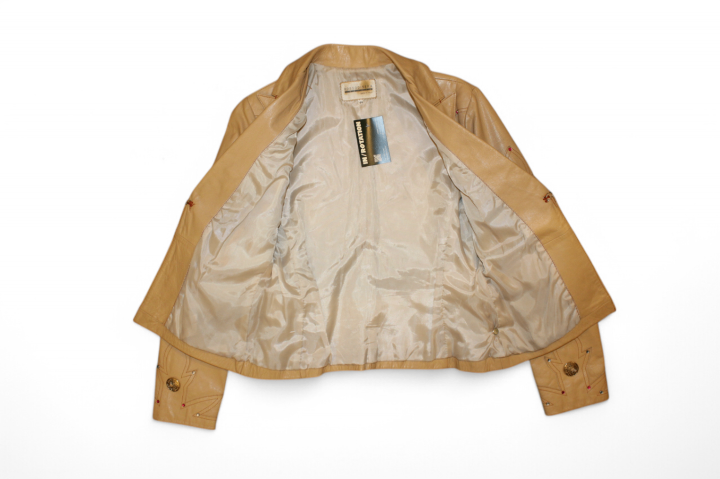 Vintage Jacket M Beige Leather, Western/Cowboy, Bejewelled, Rossodisera, C