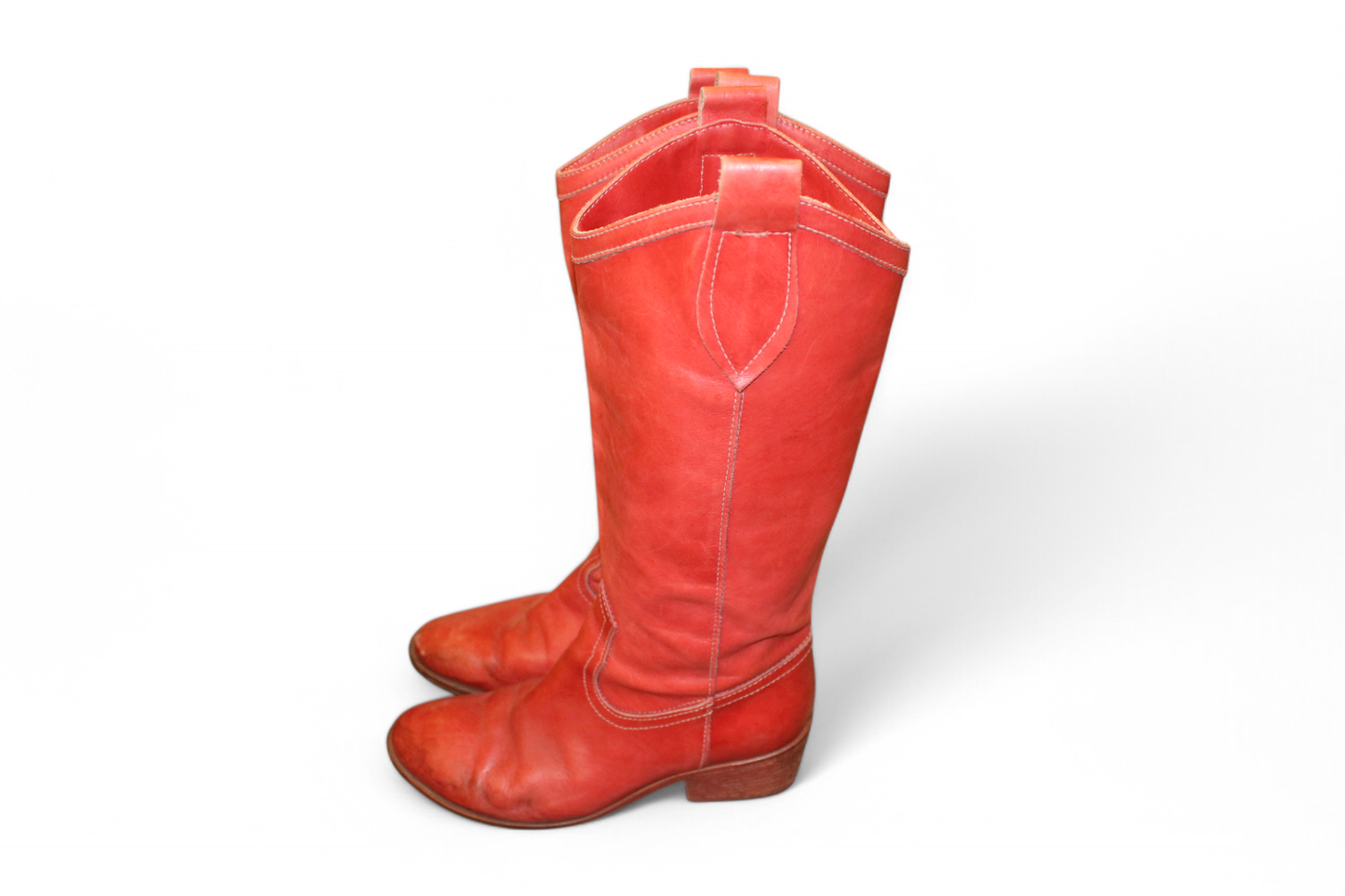 Vintage Boots 40 Red Leather, Hempel, Western/Cowboy, Se