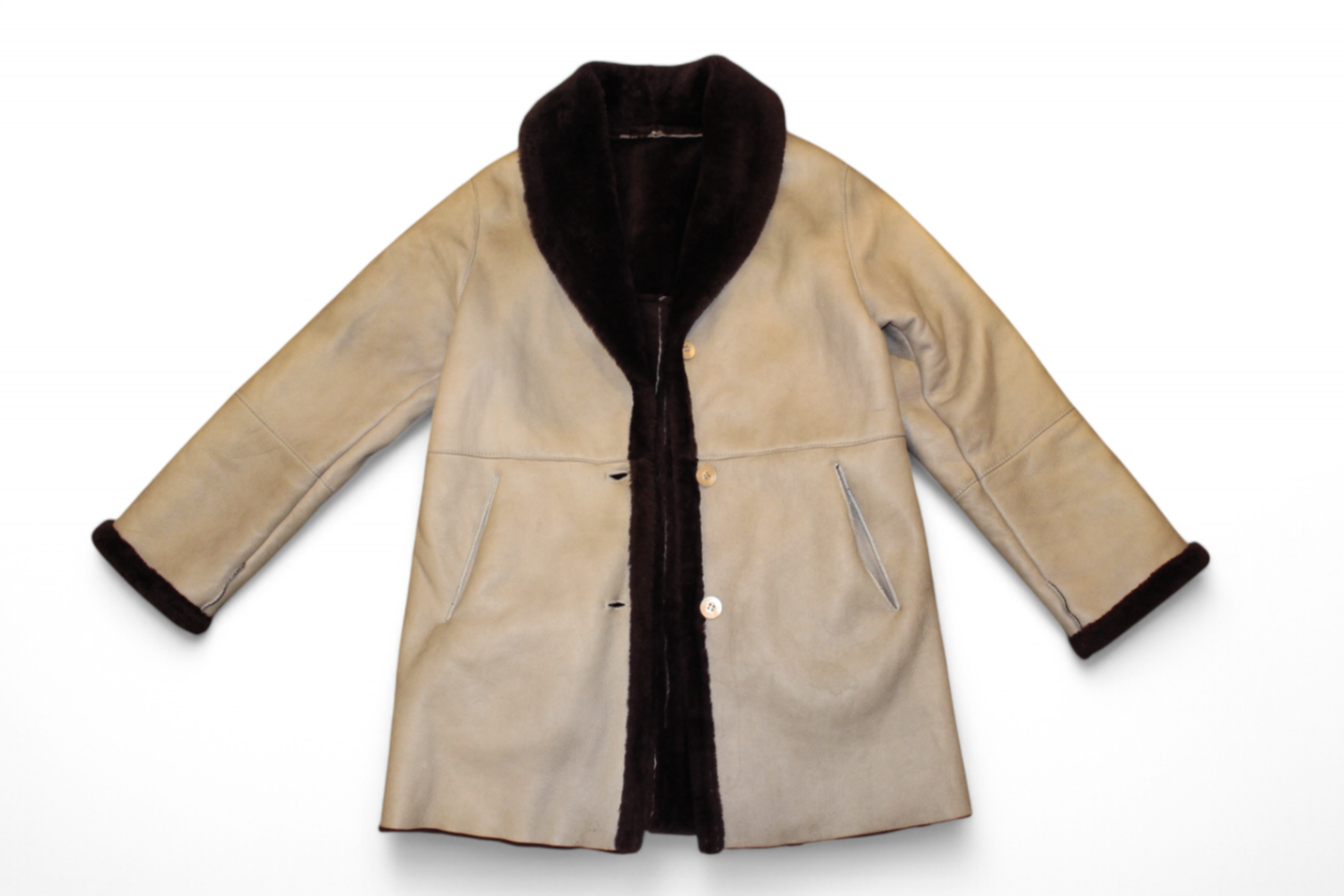 Vintage Coat S Grey Leather, Faux fur lined, Teresa Sancho, C