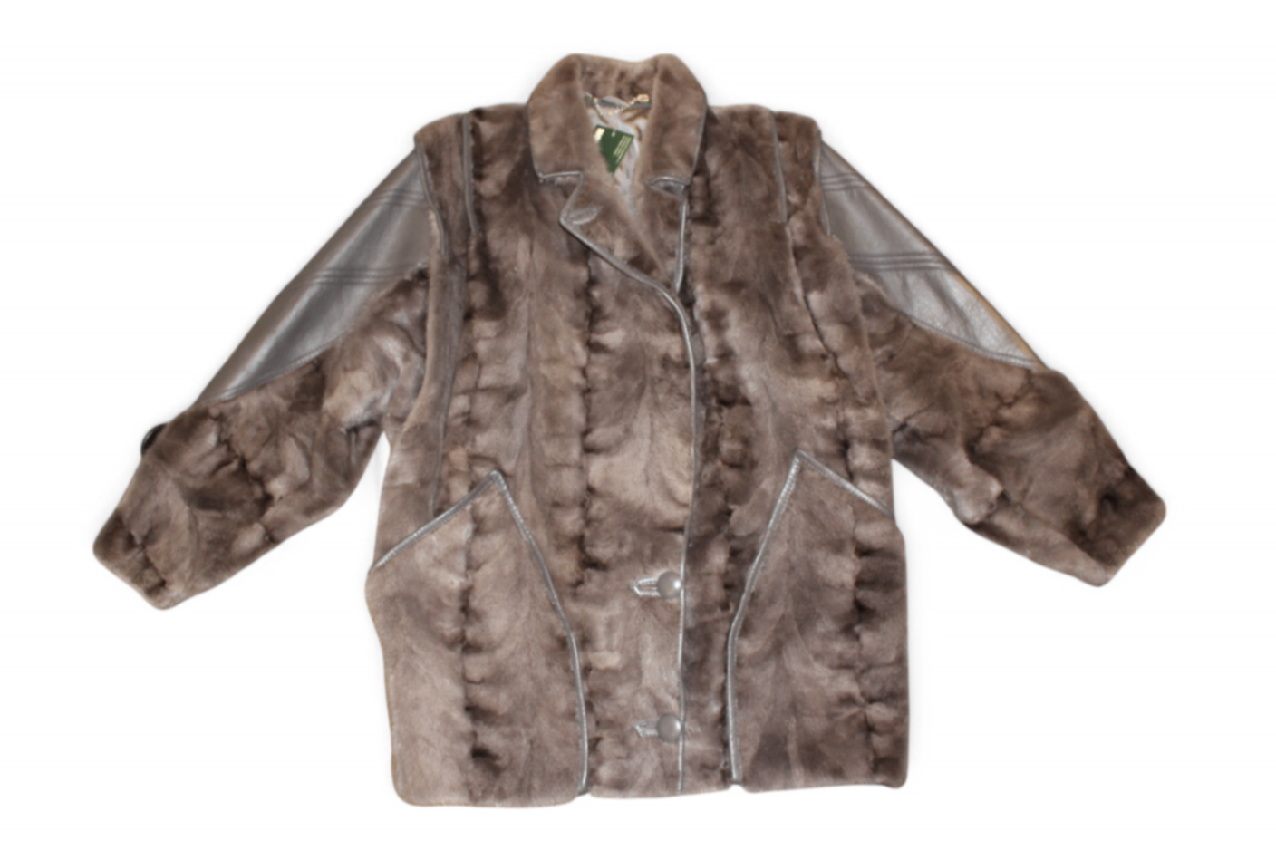 Vintage Coat M Grey Leather and fur, Klaus Allensell, Se