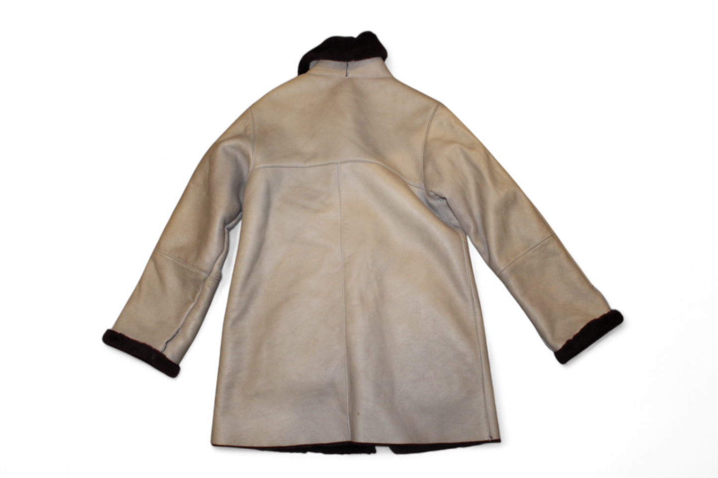 Vintage Coat S Grey Leather, Faux fur lined, Teresa Sancho, C