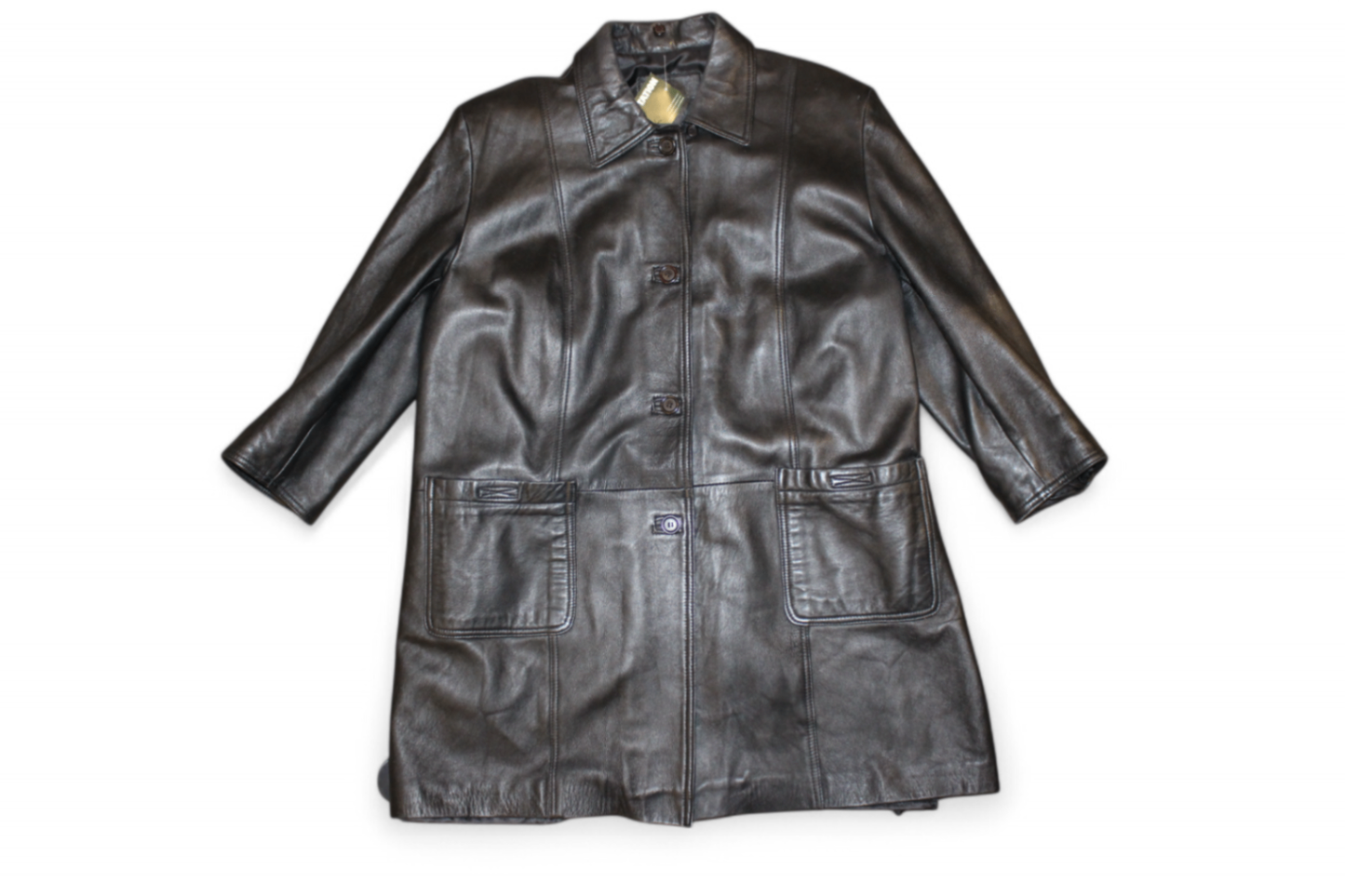 Vintage Coat XL Black Leather, Button closure, Se