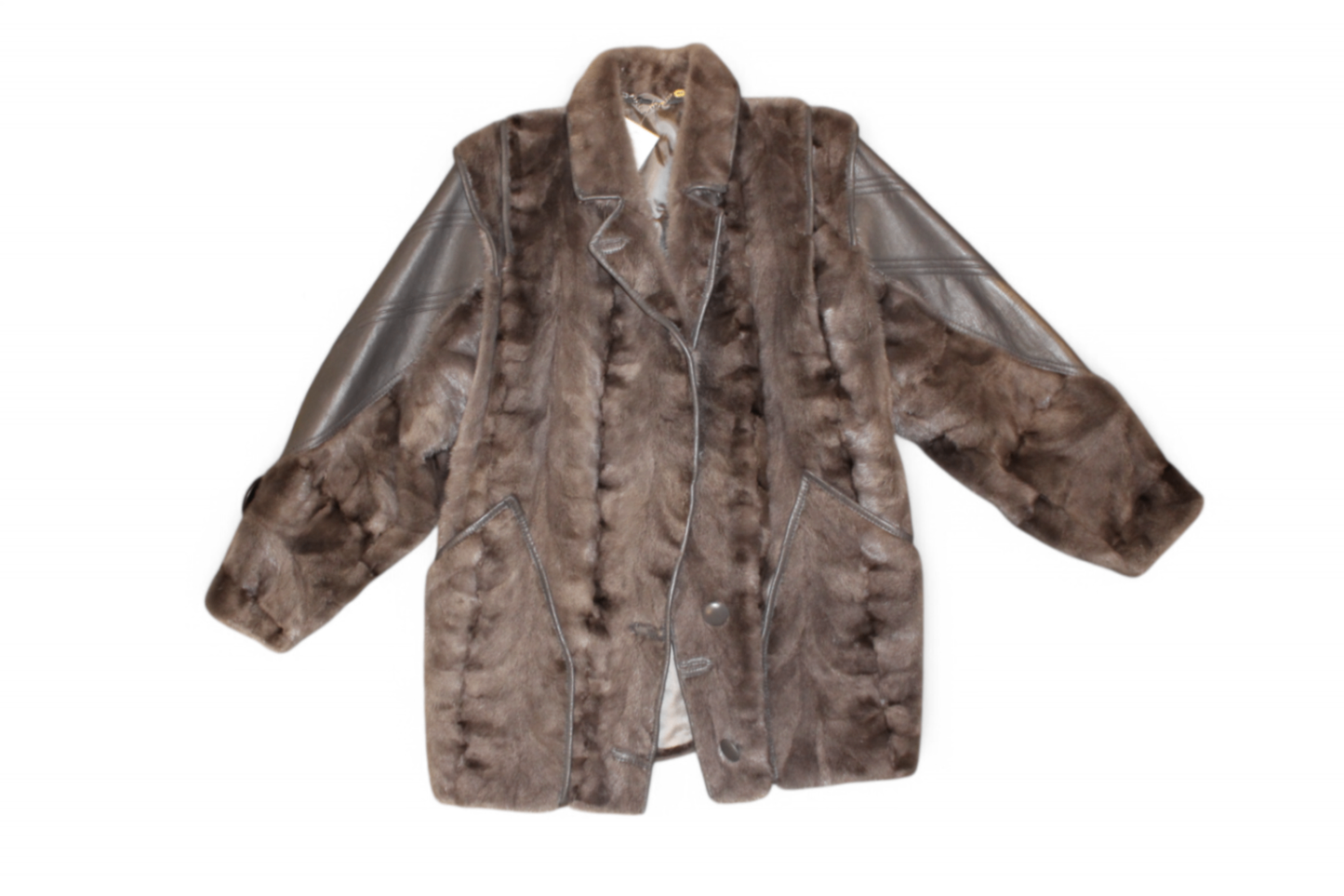 Vintage Coat M Grey Leather and fur, Klaus Allensell, Se