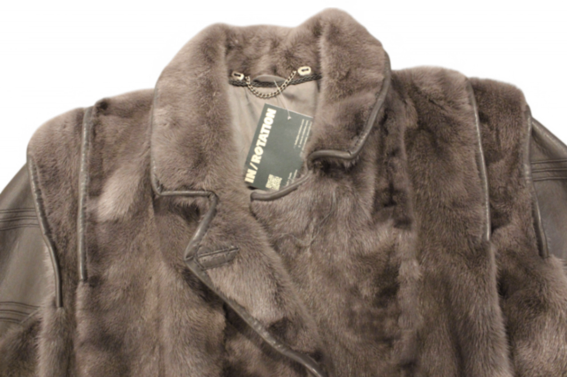 Vintage Coat M Grey Leather and fur, Klaus Allensell, Se