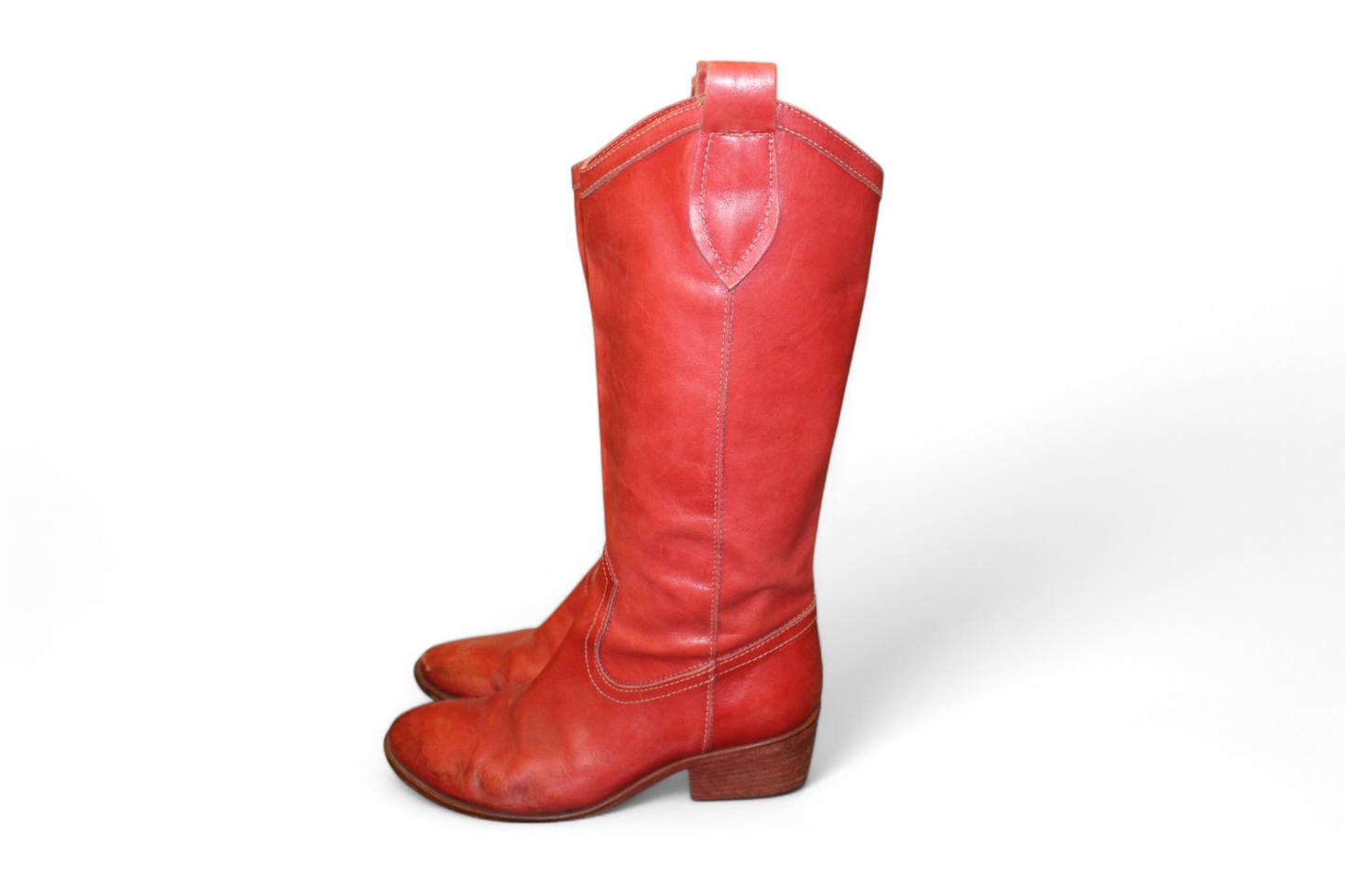 Vintage Boots 40 Red Leather, Hempel, Western/Cowboy, Se