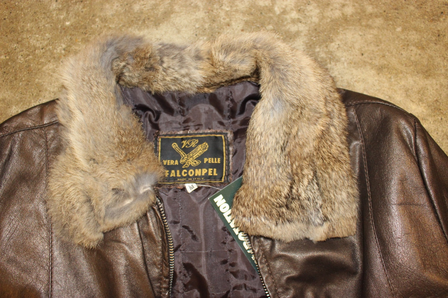 Jacket M Brown Leather fur collar, Se