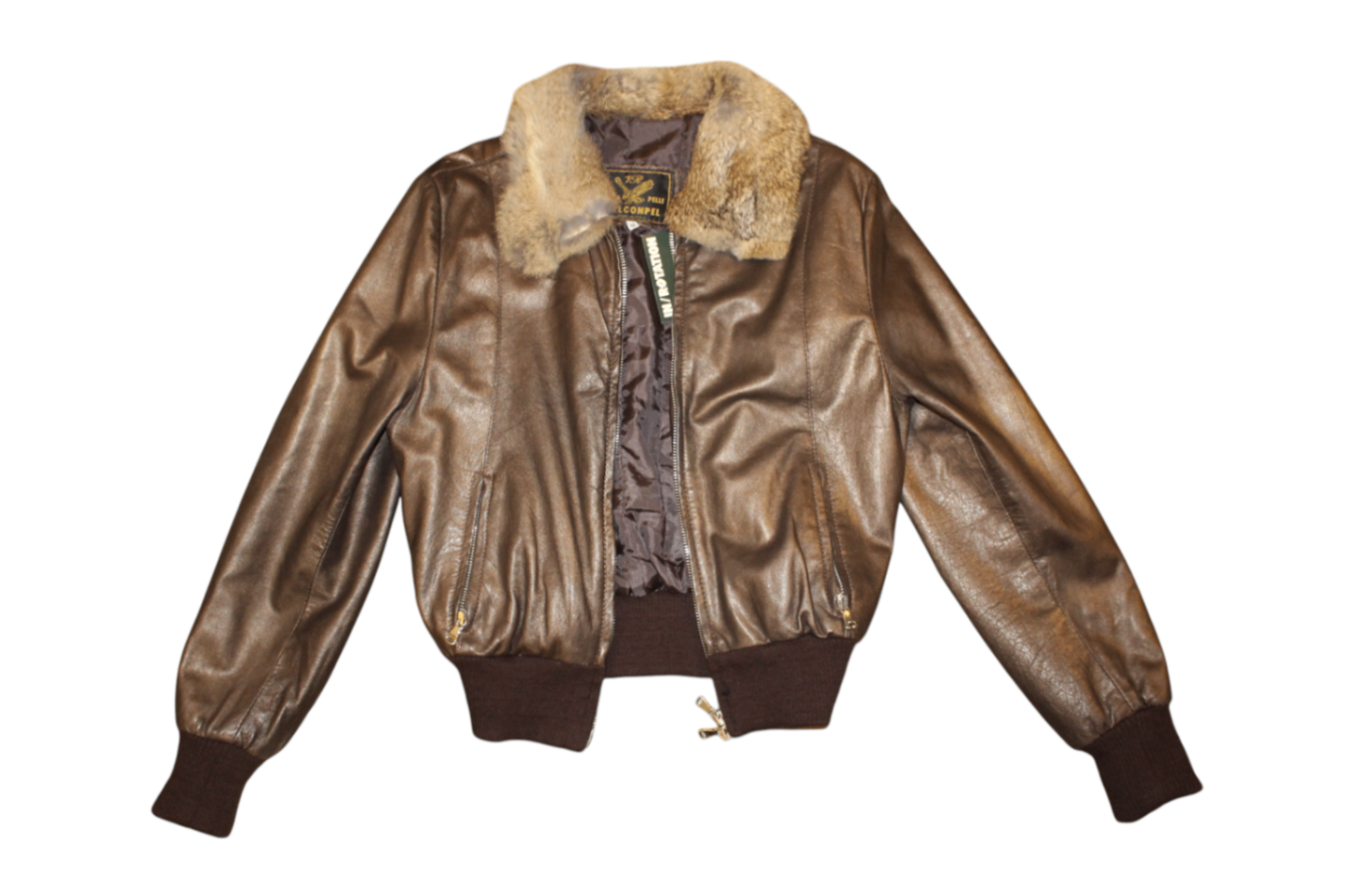Jacket M Brown Leather fur collar, Se