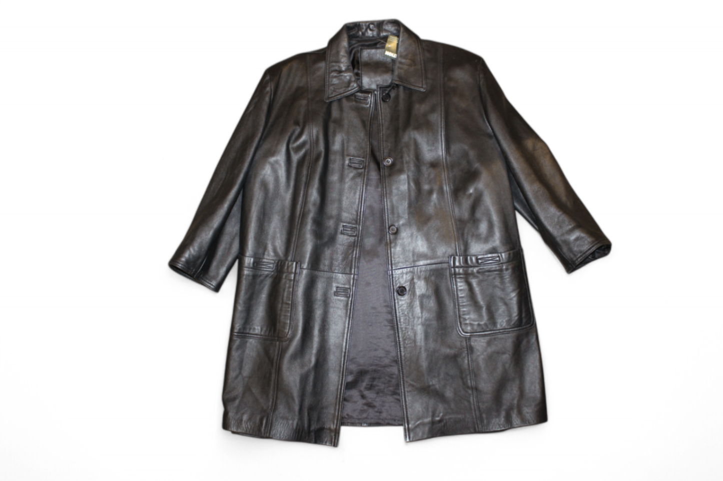 Vintage Coat XL Black Leather, Button closure, Se