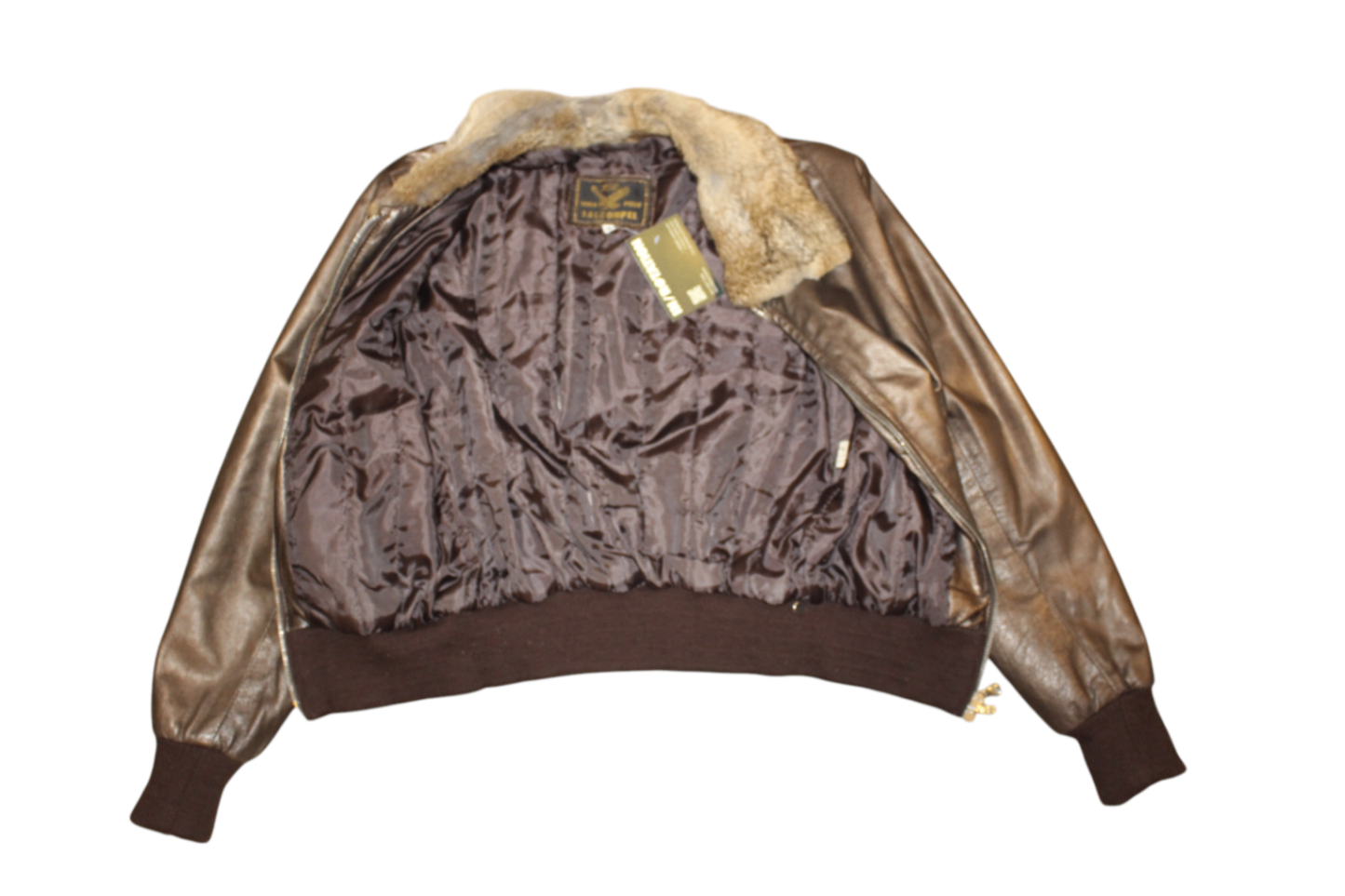 Jacket M Brown Leather fur collar, Se