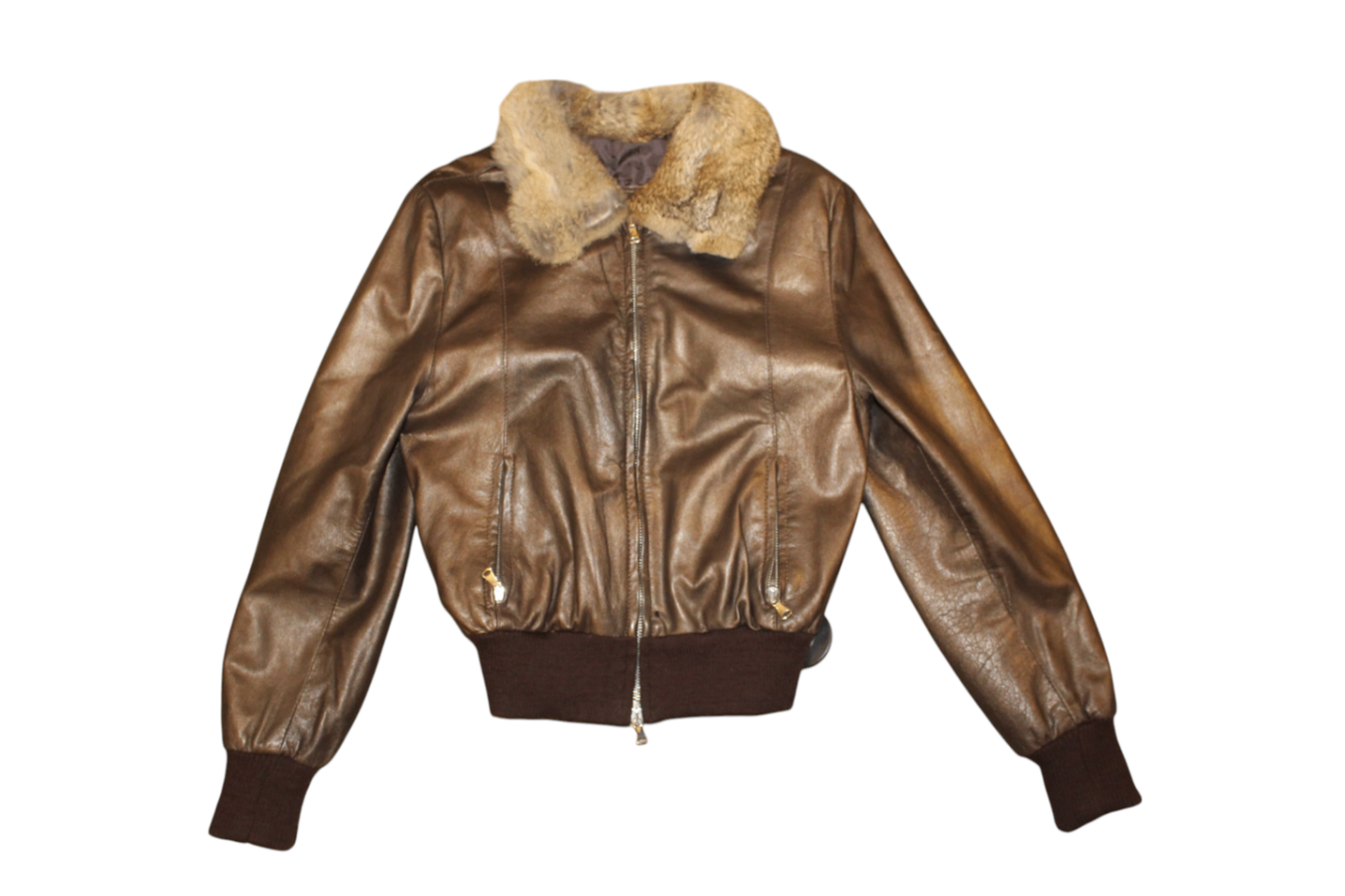 Jacket M Brown Leather fur collar, Se
