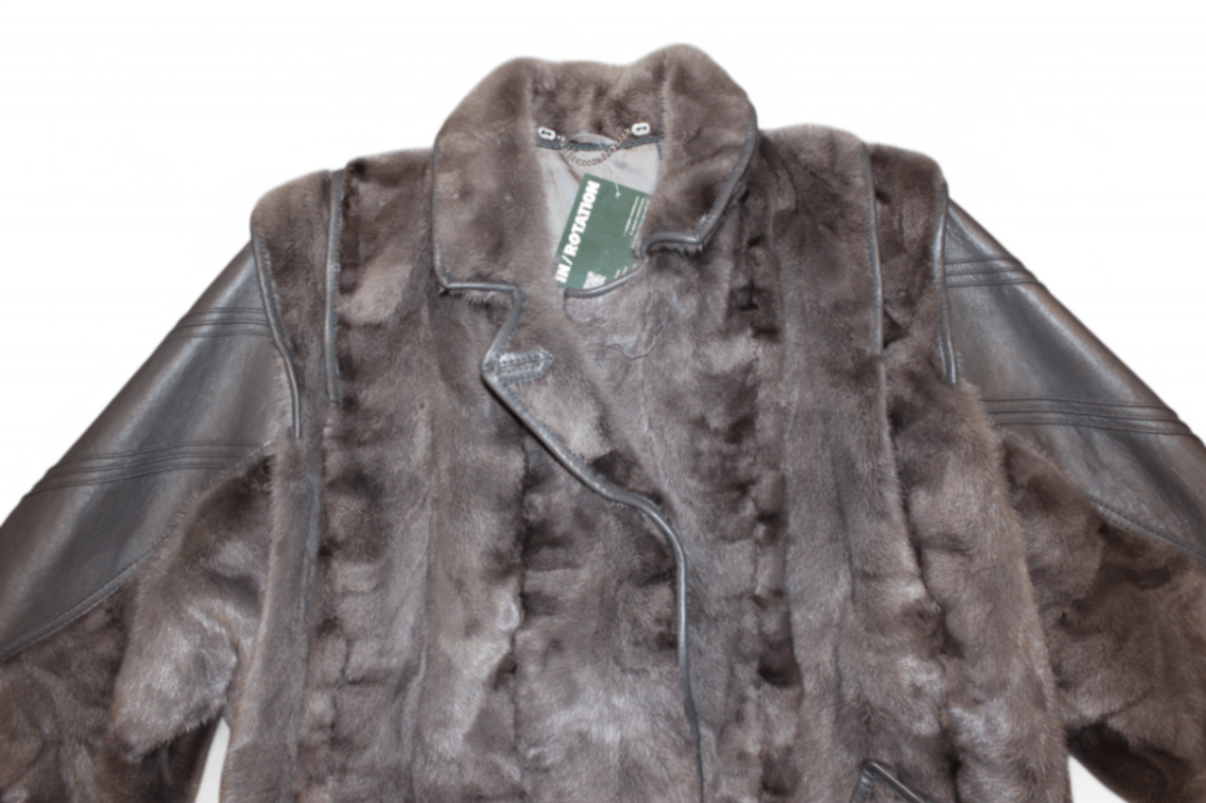 Vintage Coat M Grey Leather and fur, Klaus Allensell, Se
