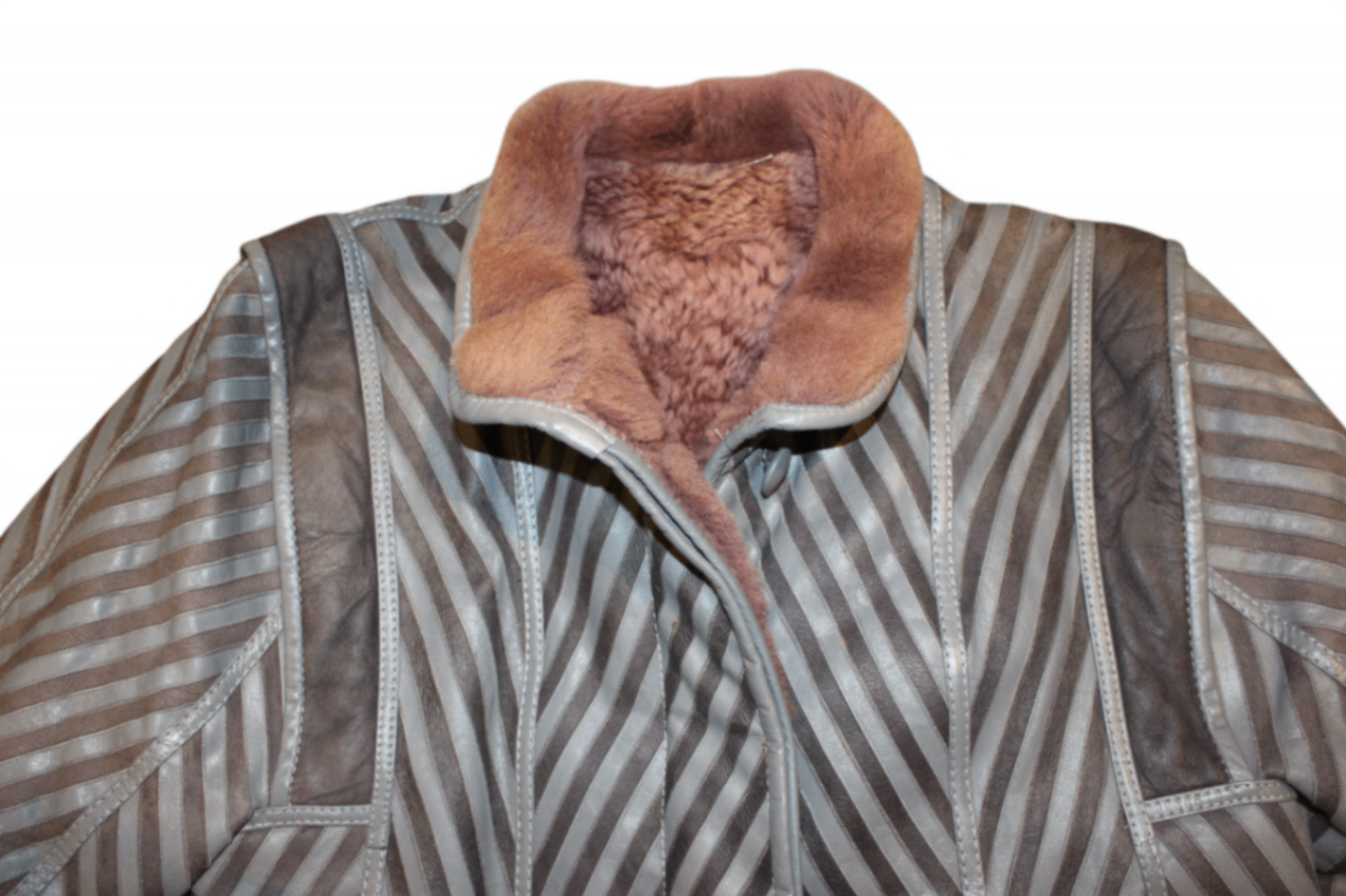 Vintage Coat S/M Grey Leather, Striped panels, C