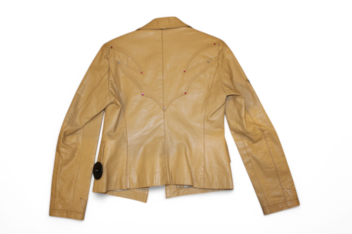 Vintage Jacket M Beige Leather, Western/Cowboy, Bejewelled, Rossodisera, C
