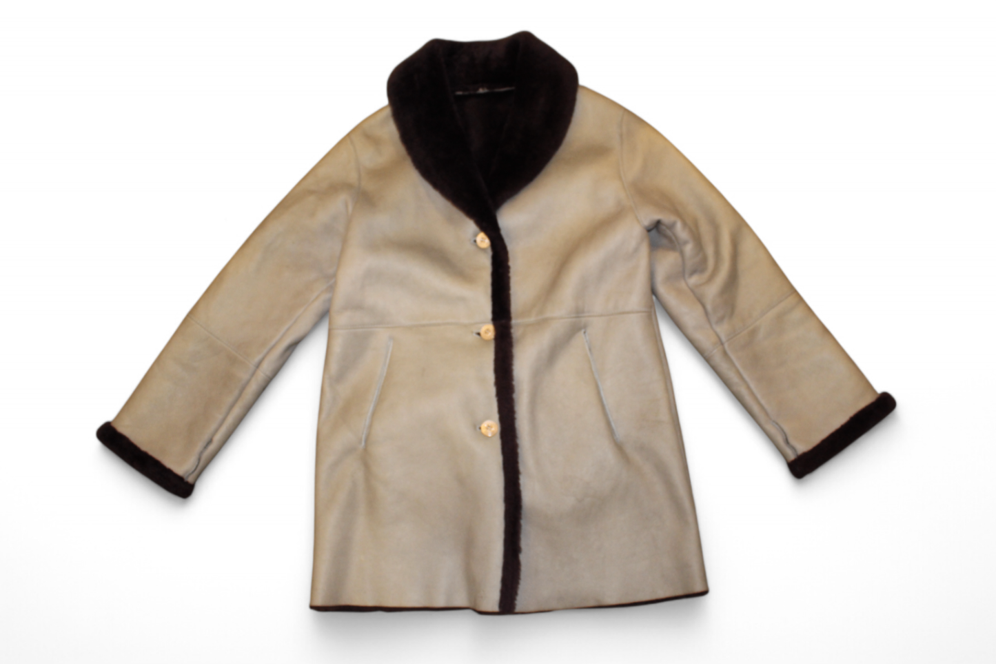 Vintage Coat S Grey Leather, Faux fur lined, Teresa Sancho, C