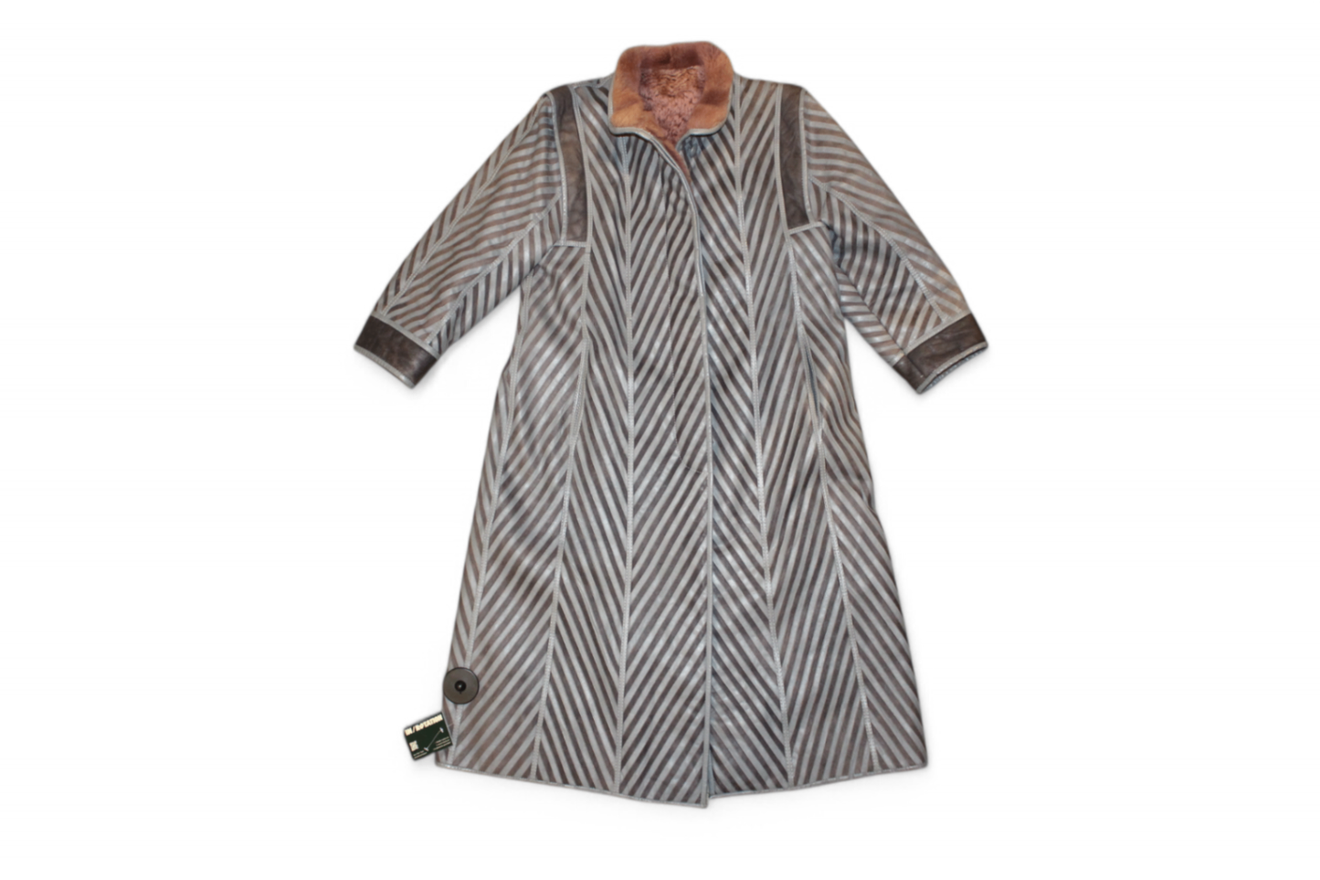 Vintage Coat S/M Grey Leather, Striped panels, C