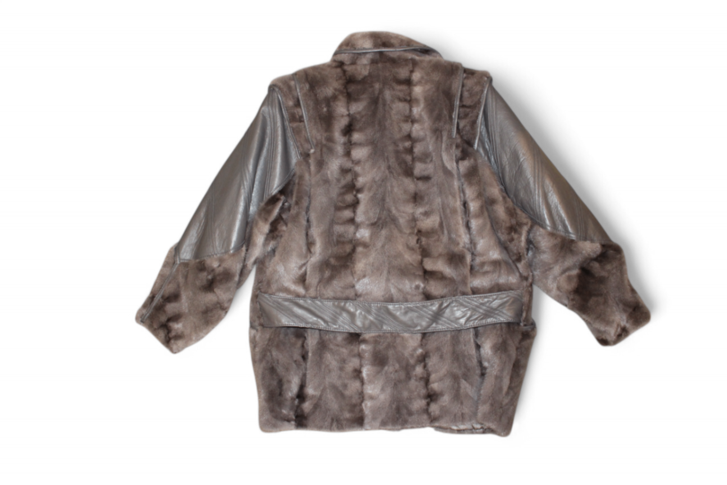 Vintage Coat M Grey Leather and fur, Klaus Allensell, Se