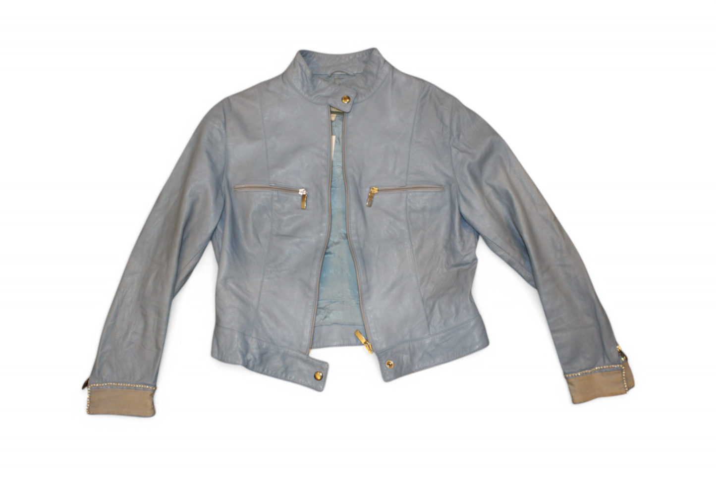 Jacket S Light blue Leather with rhinestones, Se
