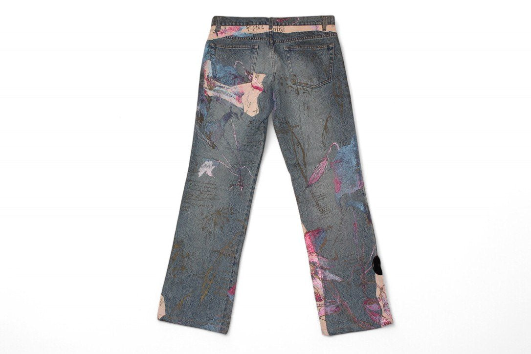 Roberto Cavalli Jeans M Blue, Floral print, Leather patches, C