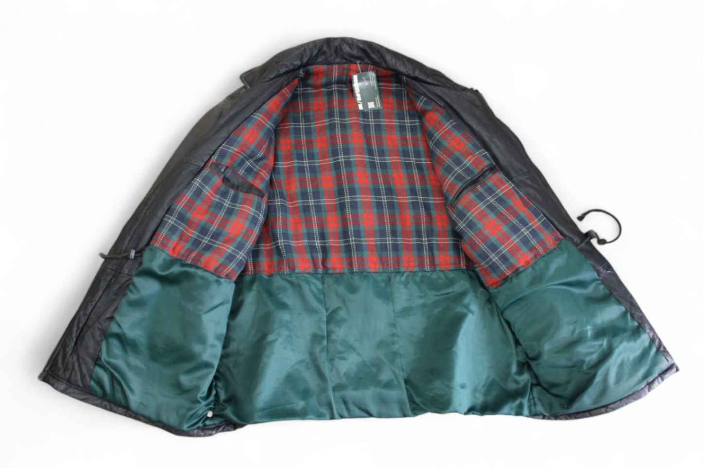 Vintage Jacket XL Black Leather, Tartan lining, B