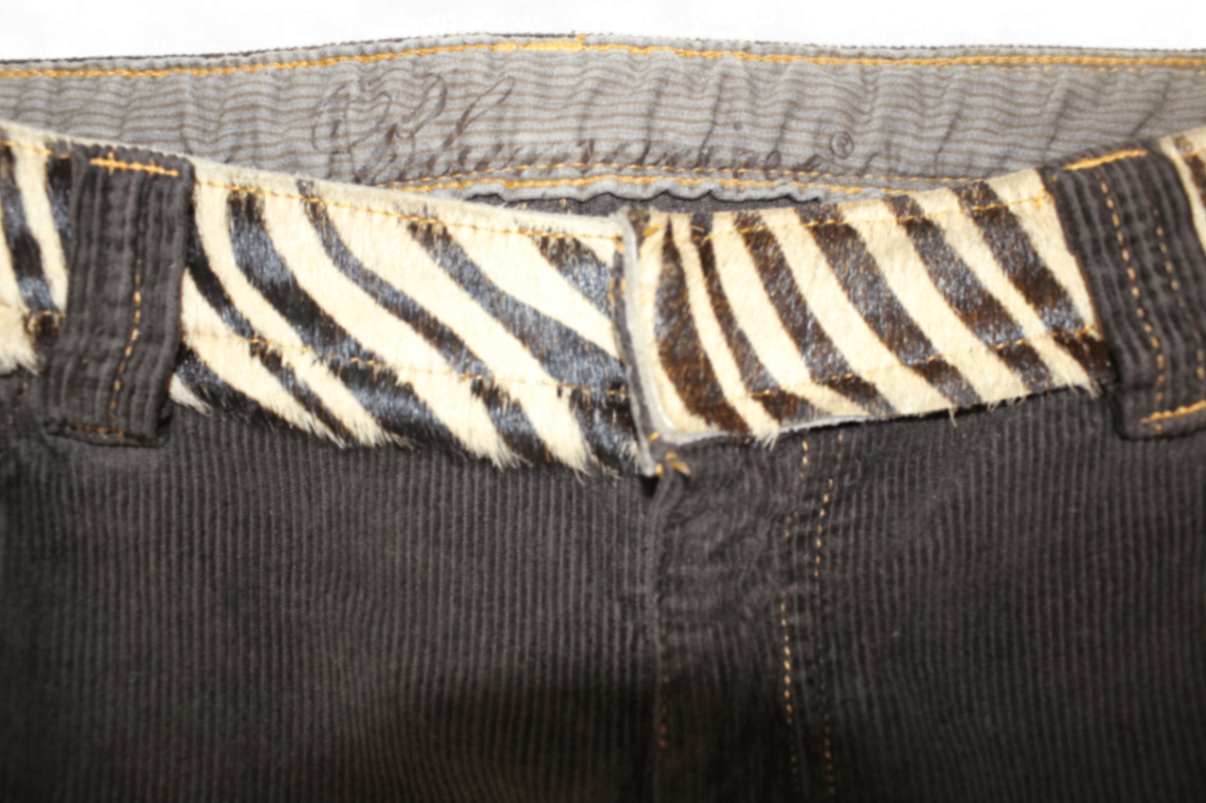 M - Blumarine Pants XS Brown Corduroy, Leather and fur waistline, Se