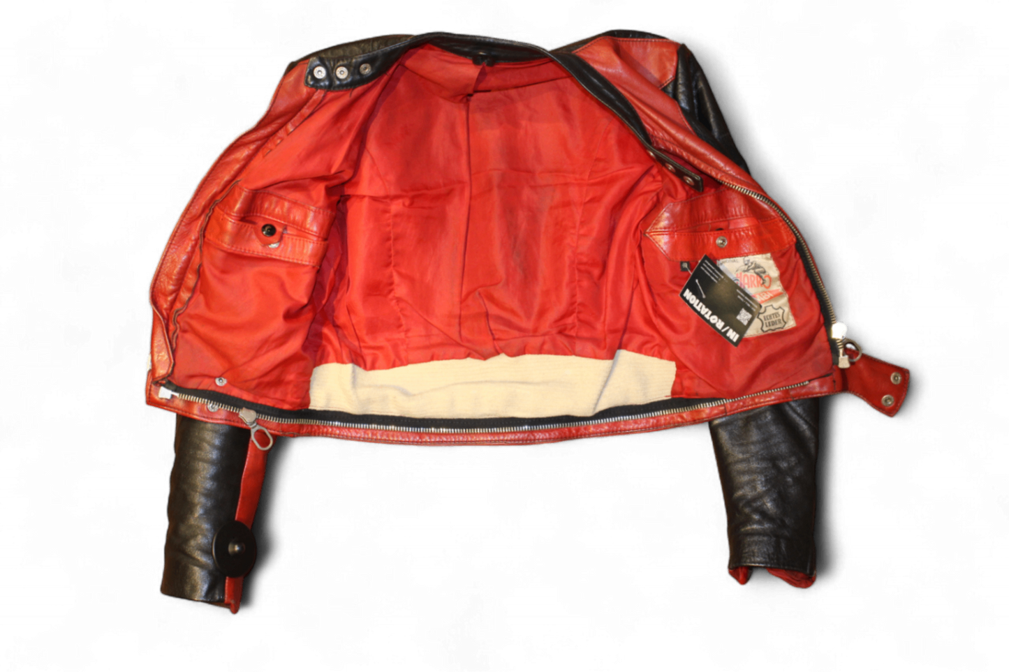 W - Vintage Jacket XS/S Black and red Leather, Moto biker, Harro, Se